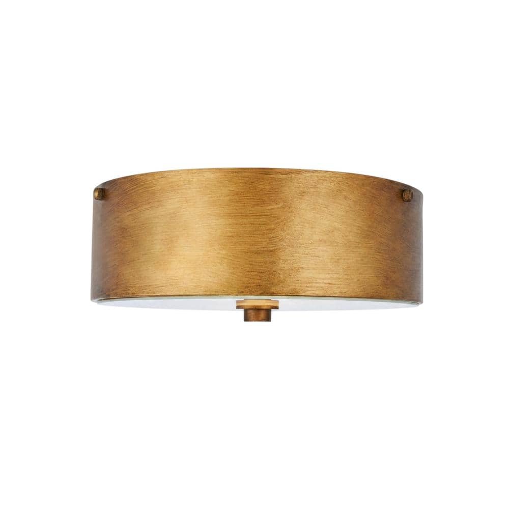 Living District - Hazen 2 light 12 inch Vintage Gold flush mount - Vintage Gold And White