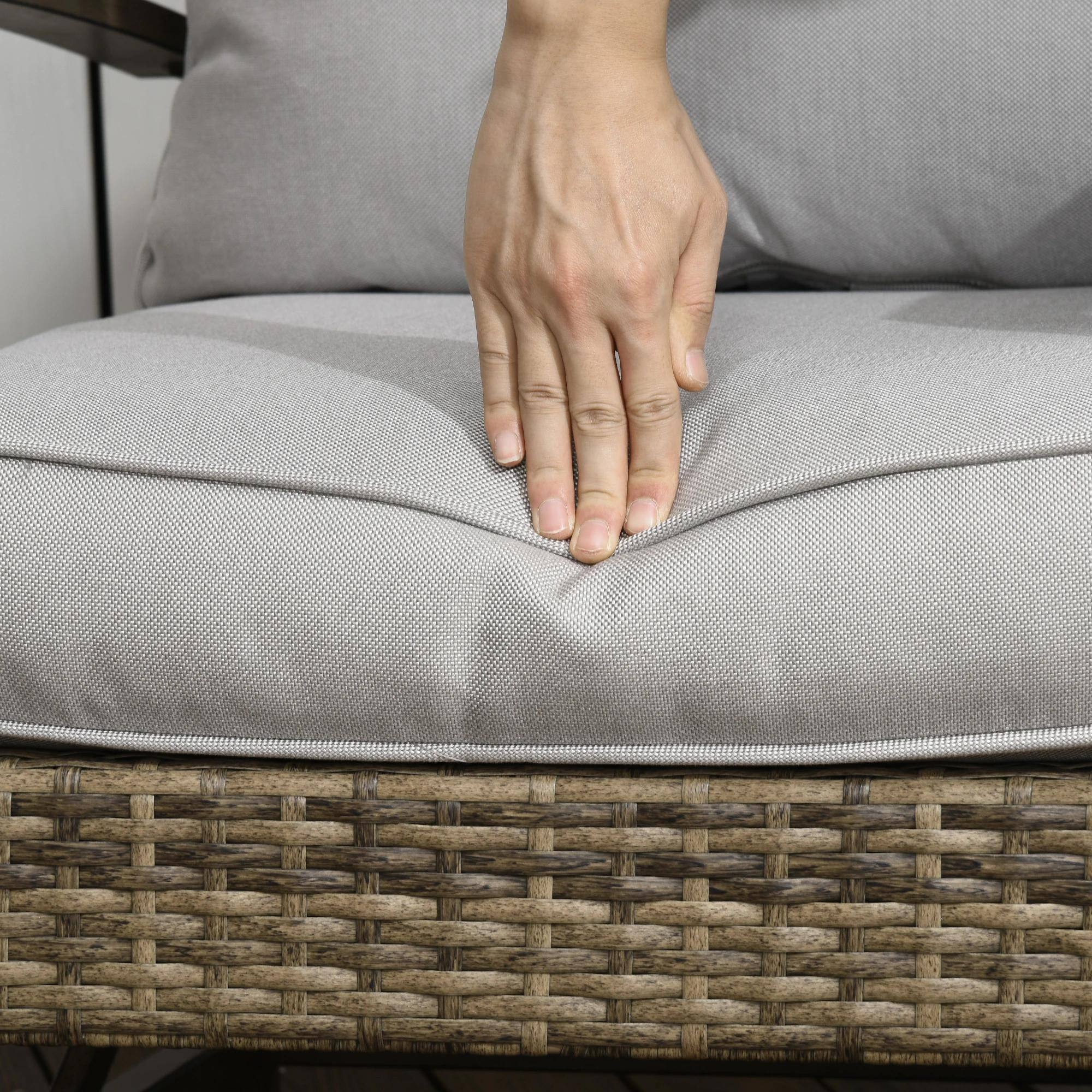 Back. Resenkos - Resenkos 3-Piece Rattan Patio Bistro Furniture Set, Soft Cushions and Rocking Function, Gray - Gray.