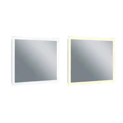 Front. CWI Lighting - Abigail Rectangle Matte White LED 40 in. Mirror From our Abigail Collection - White.