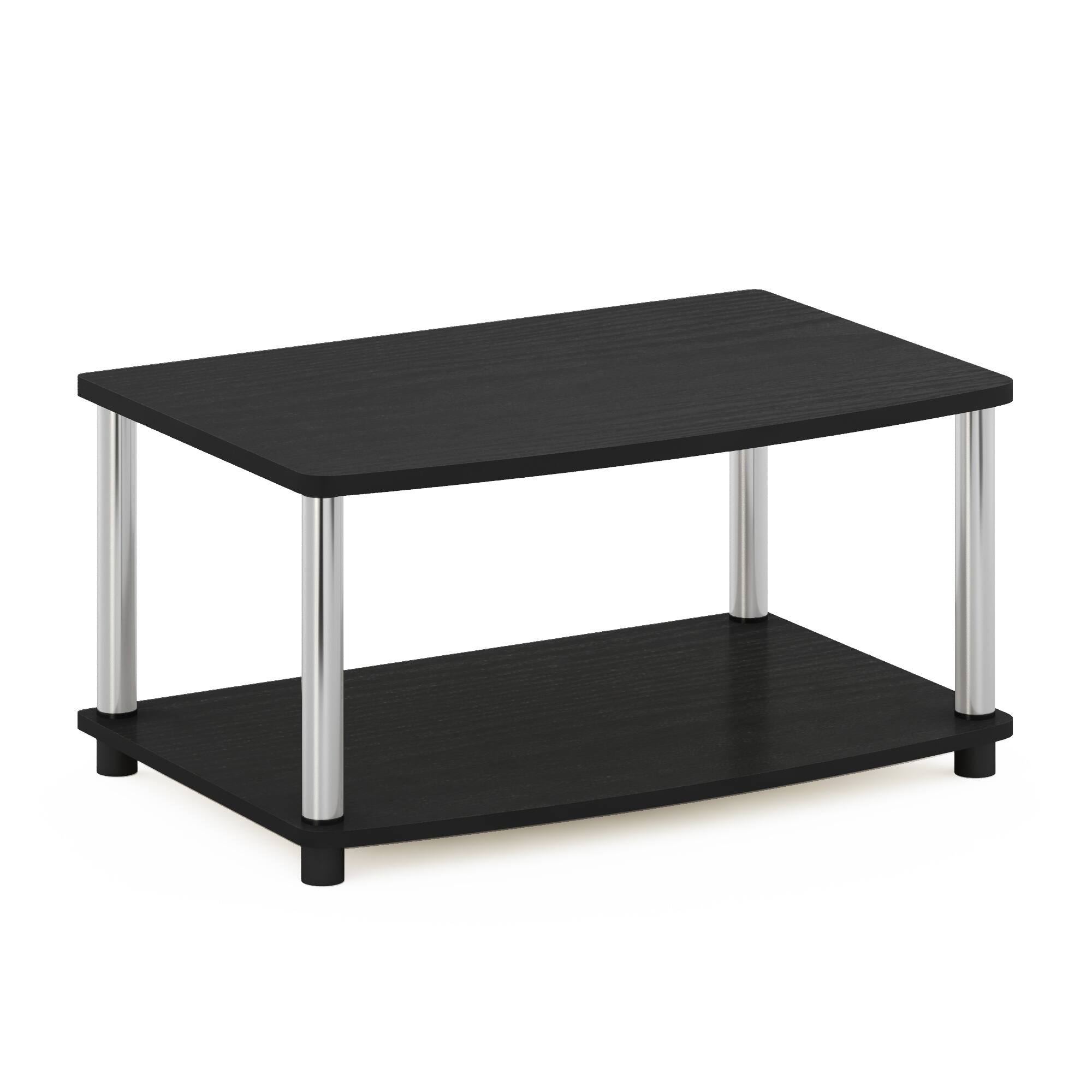 Front. Furinno - Turn-N-Tube No Tools 2-Tier Elevated TV Stands - Americano/Stainless Steel.