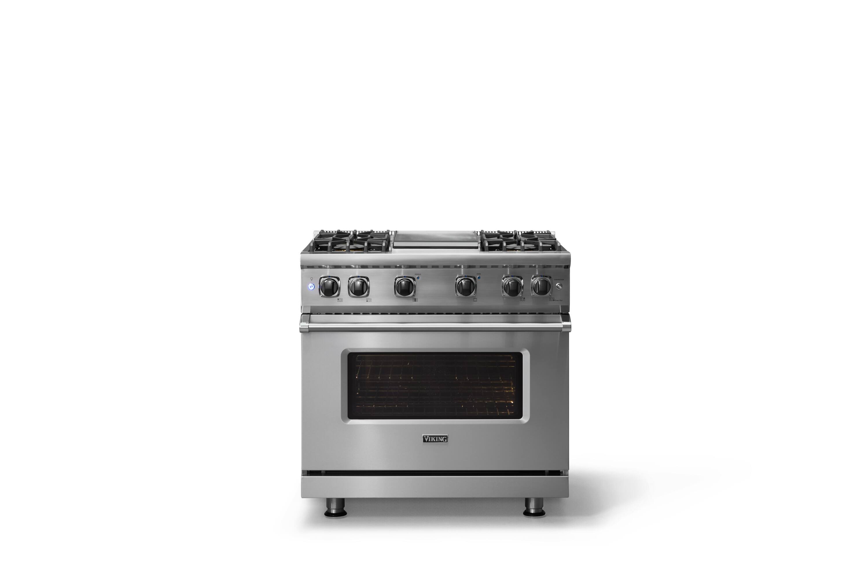 Alt View 1. Viking - 5.1 Cu. Ft. 36"W Freestanding LP Gas Sealed 4 Burner Range with Griddle - Stainless Steel - Stainless steel.