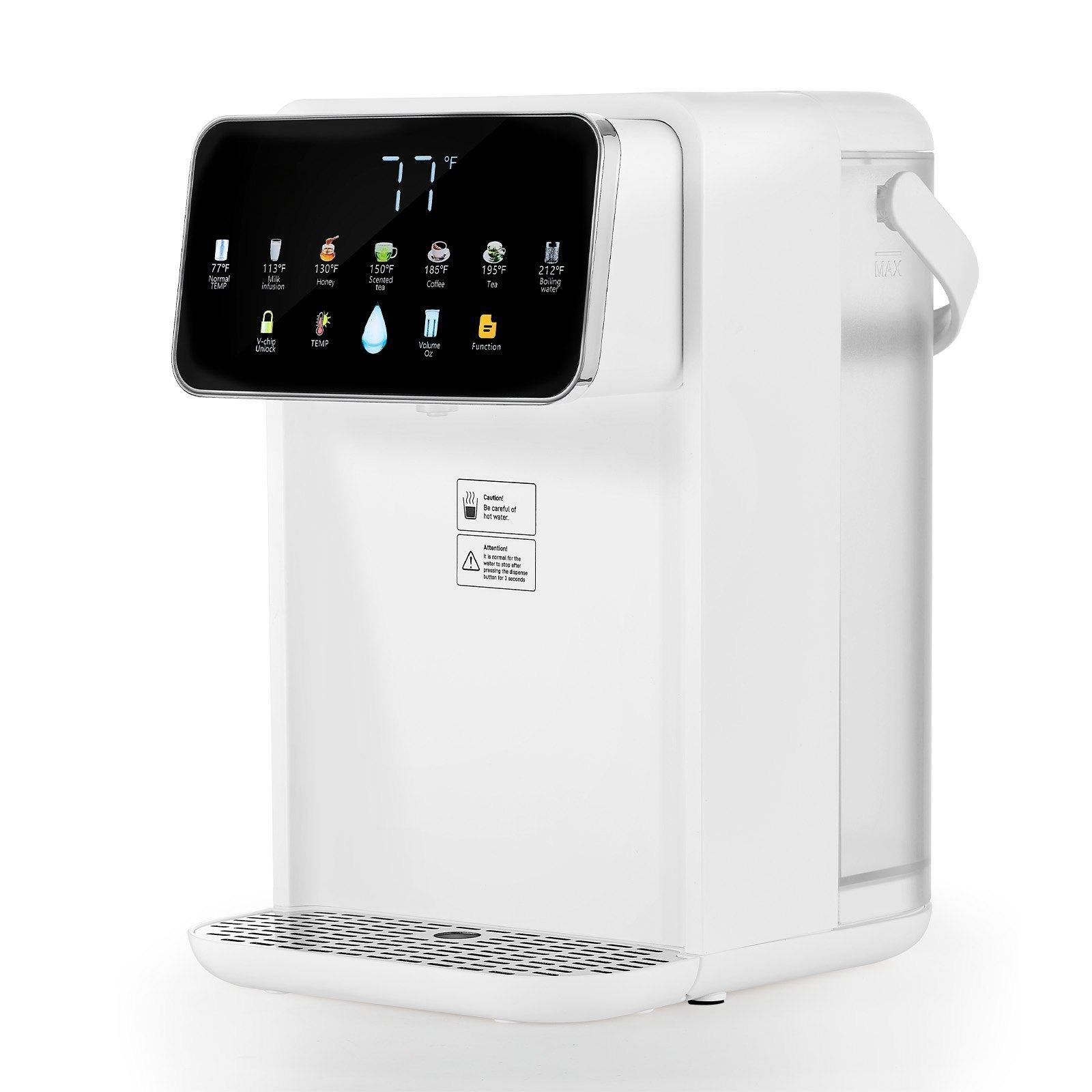 Glintex - Instant Hot Water Dispenser, 7 Temp & Volume Options, 118oz Tank, Quick Heat, Touchscreen, Child Lock - White