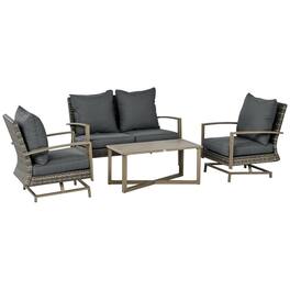 Outsunny - 4 Piece Wicker Patio Furniture Set with 2 Rocking Chairs, Loveseat Sofa, Outdoor PE Rattan Conversation Set - Dark Gray