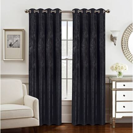 Front. Olivia Gray - Olivia Gray Roxy Two Tone Jacquard Grommet Blackout Curtain Panel - Elegant Black Design - black.