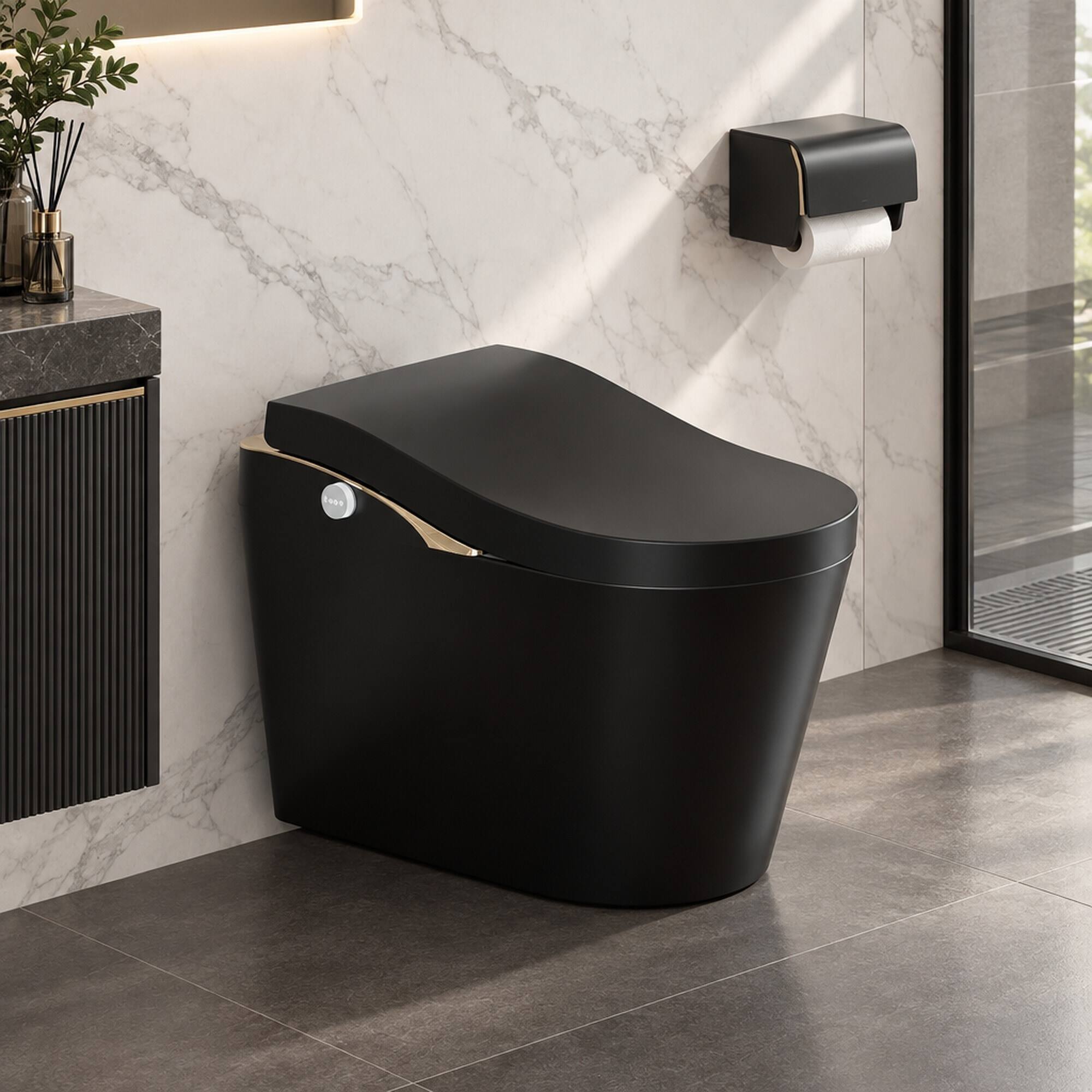 Alt View 1. RYHNUYNE - One Piece Tankless Smart Toilet With Bidet, Auto Flush Auto Open and Close Heated Seat Warm Water and Dry Foam Shield - Black.
