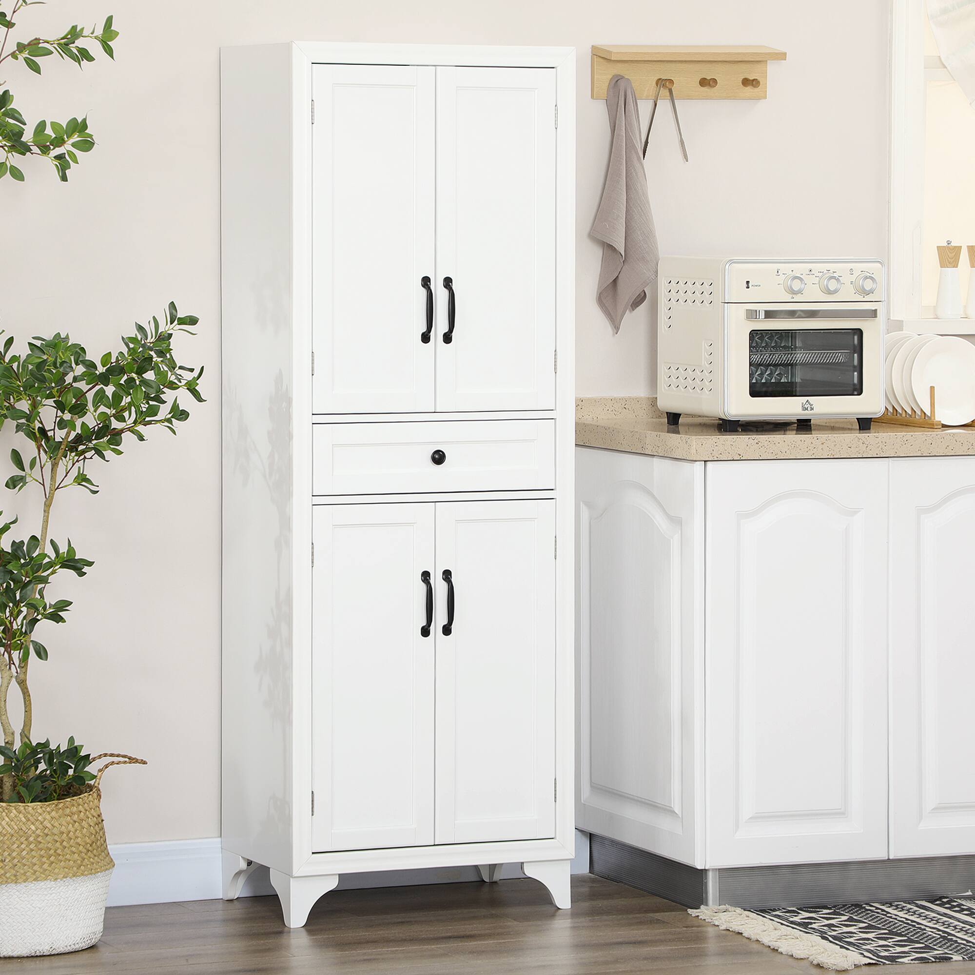 Alt View 1. Homcom - 67" 4-Door Kitchen Pantry with Drawer and Adjustable Shelves - White.