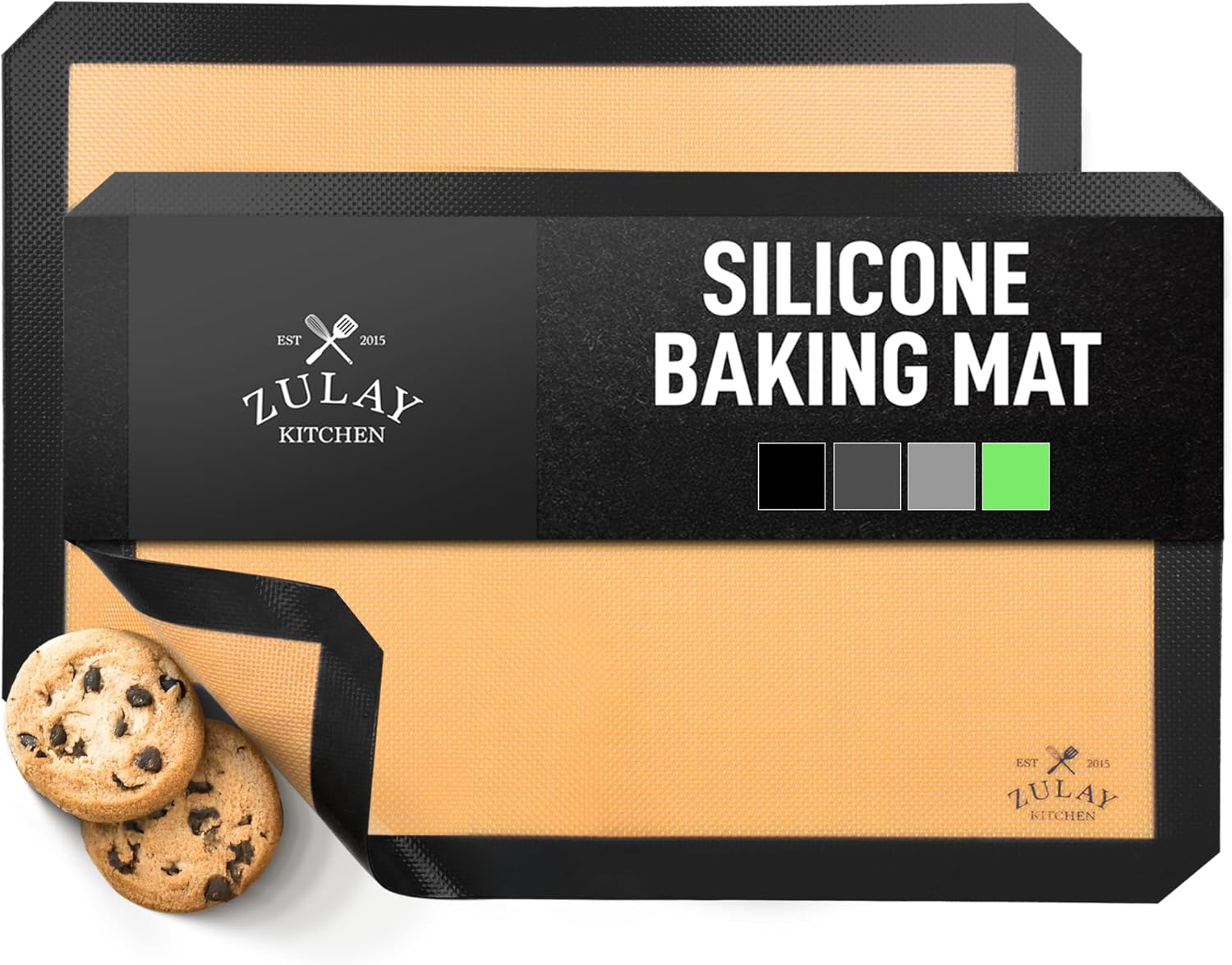 Zulay Kitchen - 16.5"x11.6" 2-Pack Silicone Baking Mat - Reusable Nonstick Baking Sheet - Black