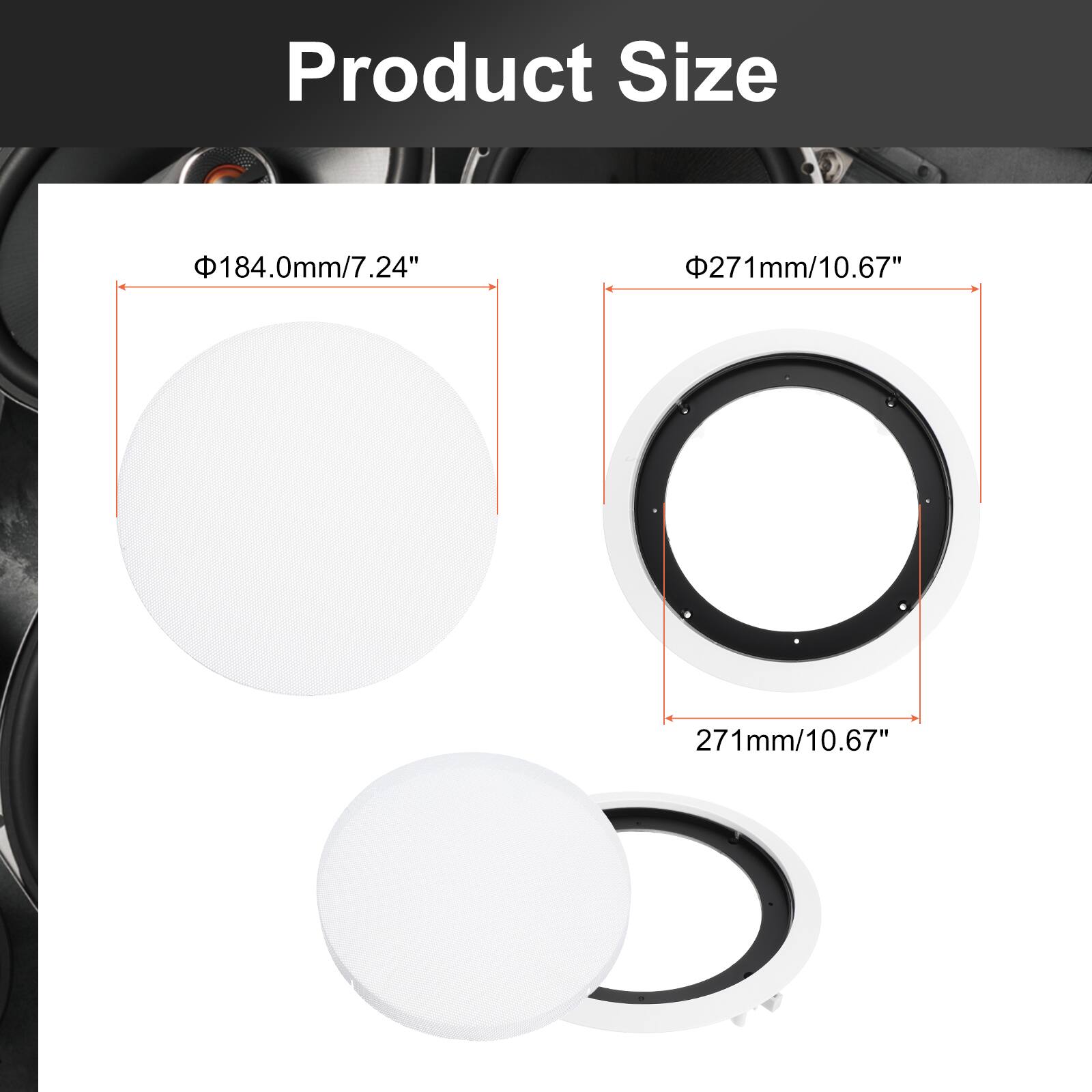 Product Size  
184.0mm/7.24"  
271mm/10.67"  
271mm/10.67"