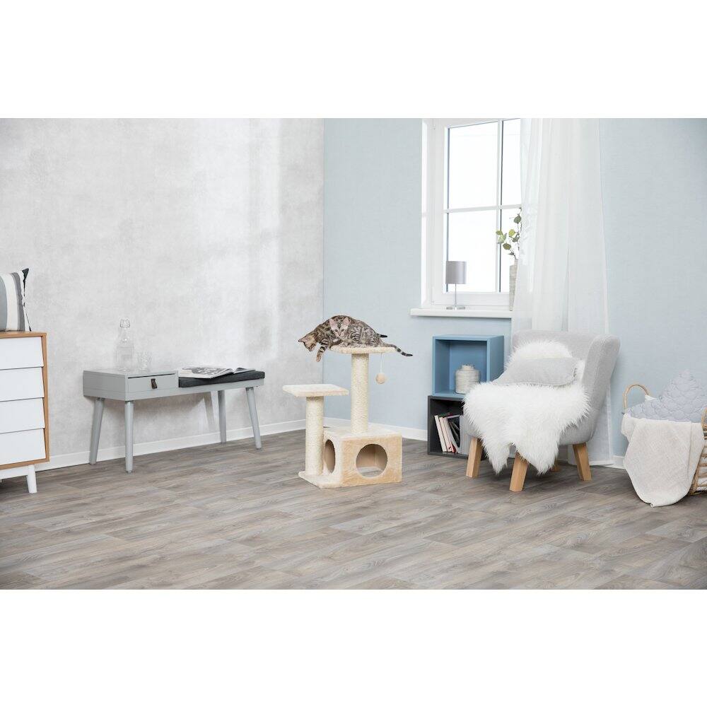 Left. TRIXIE - Valencia Plush & Sisal 3-Level 28" Cat Tree with Scratching Posts & Condo - Beige.