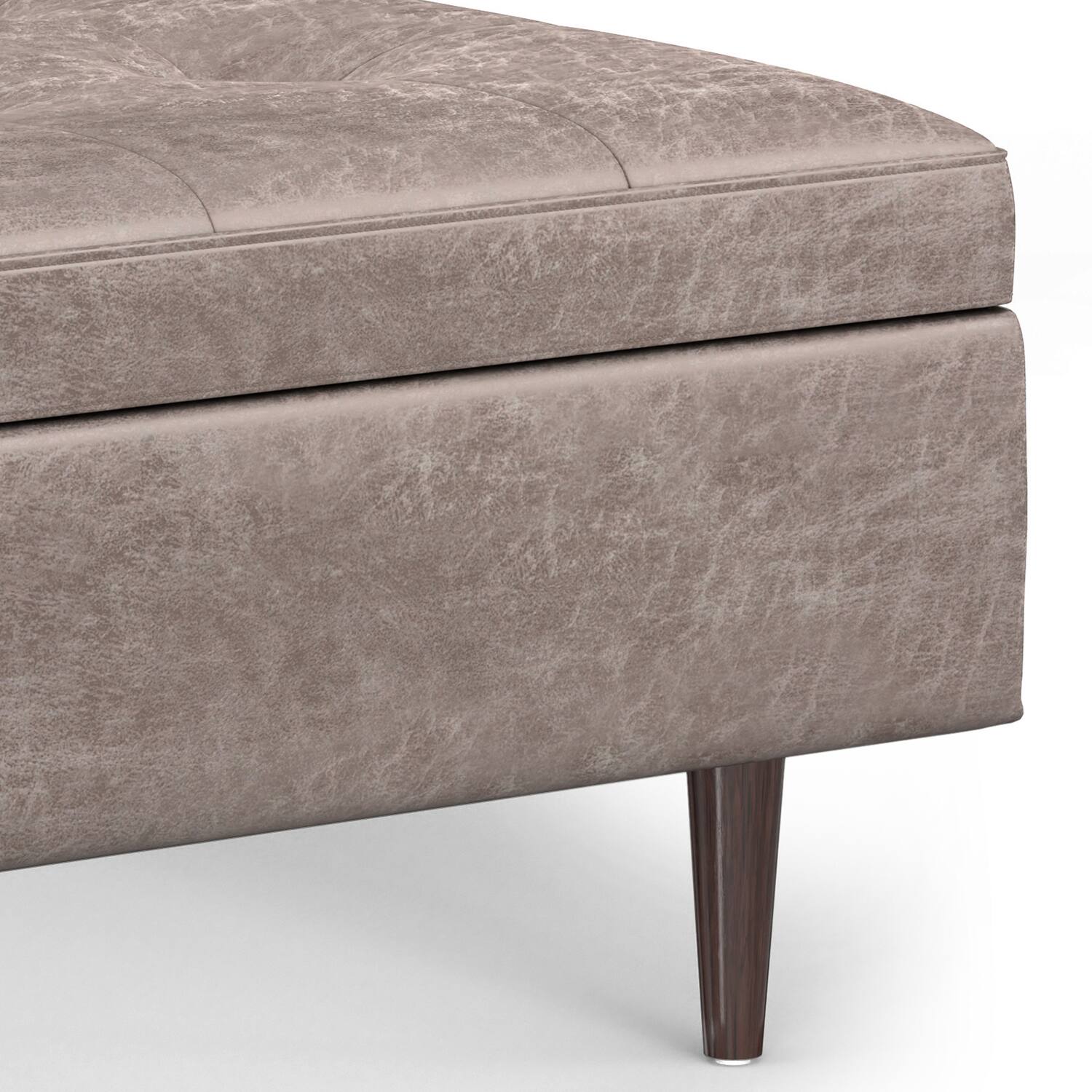 Alt View 5. Simpli Home - Shay 38 inch Wide Mid Century Modern Large Storage Ottoman in Distressed Grey Taupe Vegan Faux Leather, Assembled - Distressed Grey Taupe.