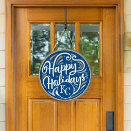 Evergreen Enterprises - Kansas City Royals 18" Happy Holidays Wooden Round Door Sign - Multicolor