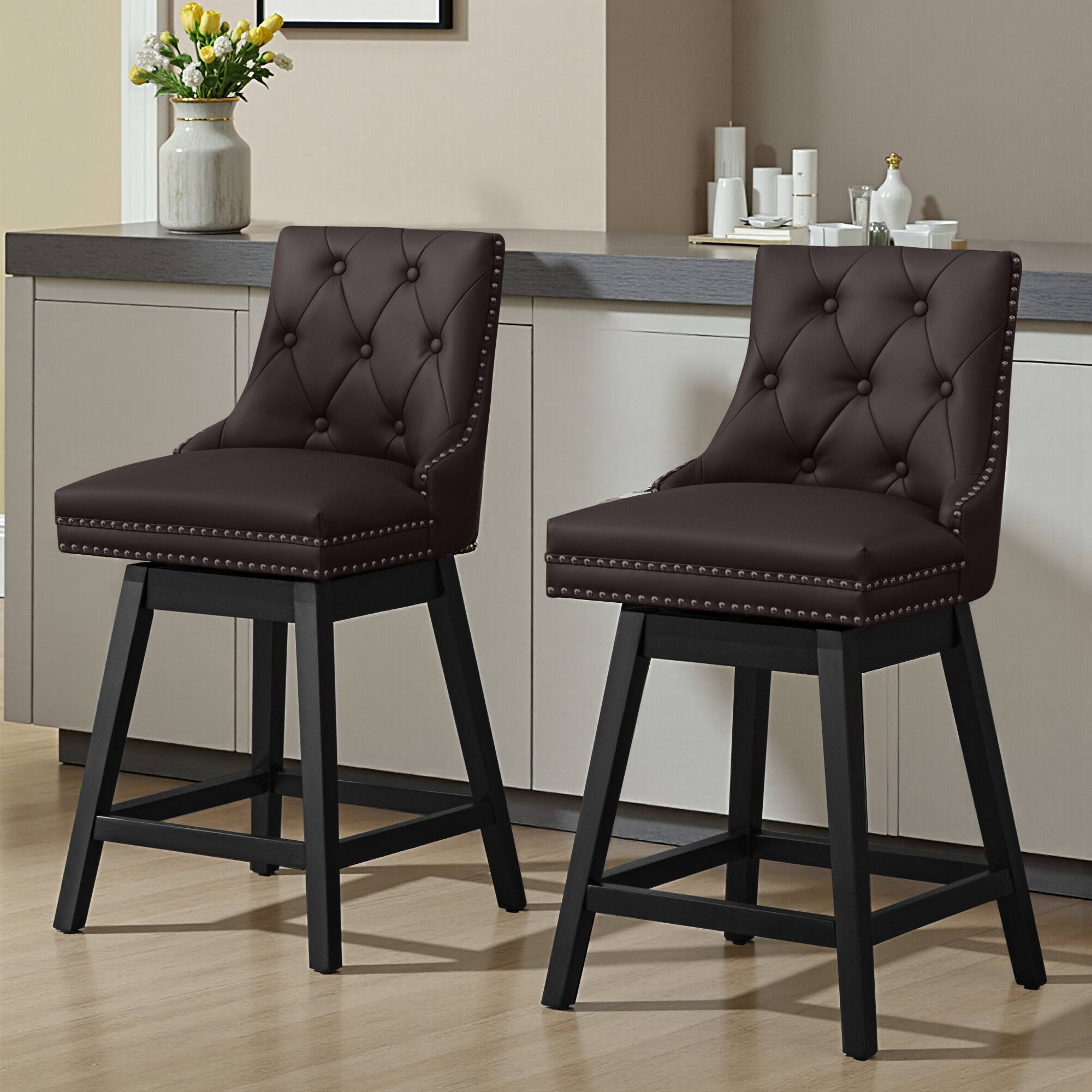 "KERDOM - Swivel Bar Stools with Backs, 26"" Counter Barstools Set of 2, PU Leather Upholstered Kitchen Island Chairs for Home Bar - Brown" price history on PriceWatchPro