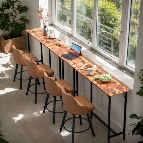 Alt View 5. Winado - 43"-71" Wooden Top Bar Long Counter Height Pub Table with Robust Metal Frame and Easy-Clean Surface Scratch for Bar - Brown-71"x39"x15".