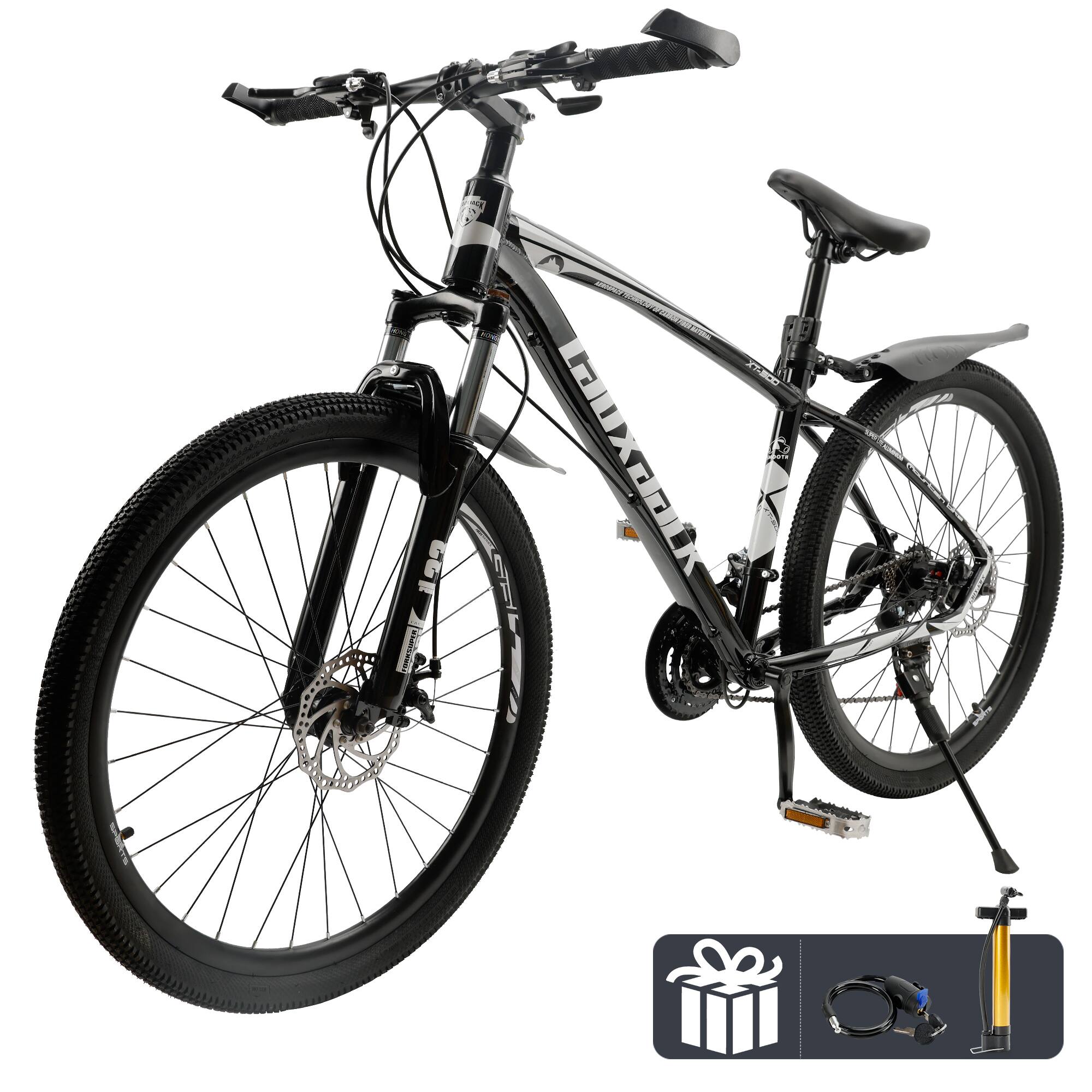 Topteng - 27.5 inch Mountain Bike for Adults - 21-Speed with Magnesium Alloy Wheels,Dual Disc Brakes,Front Suspension - Black&White