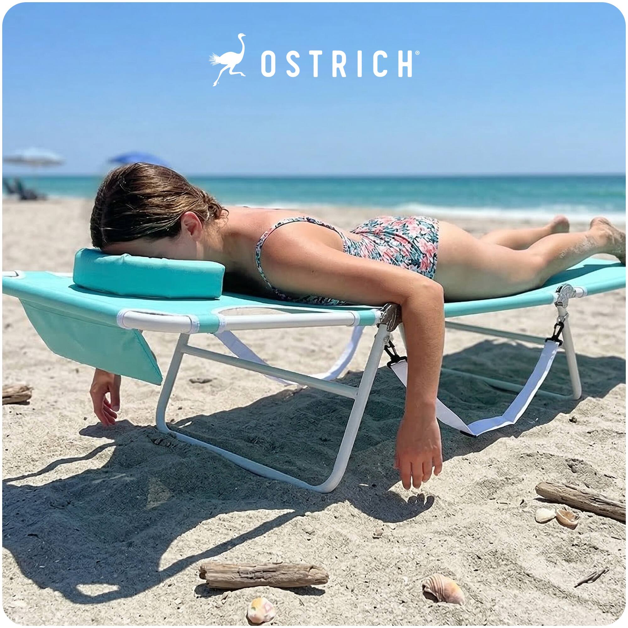 Alt View 5. Ostrich - Ostrich The Ladies Comfort Lounger, Foldable Beach Pool Tanning Chair, Aqua - Aqua.