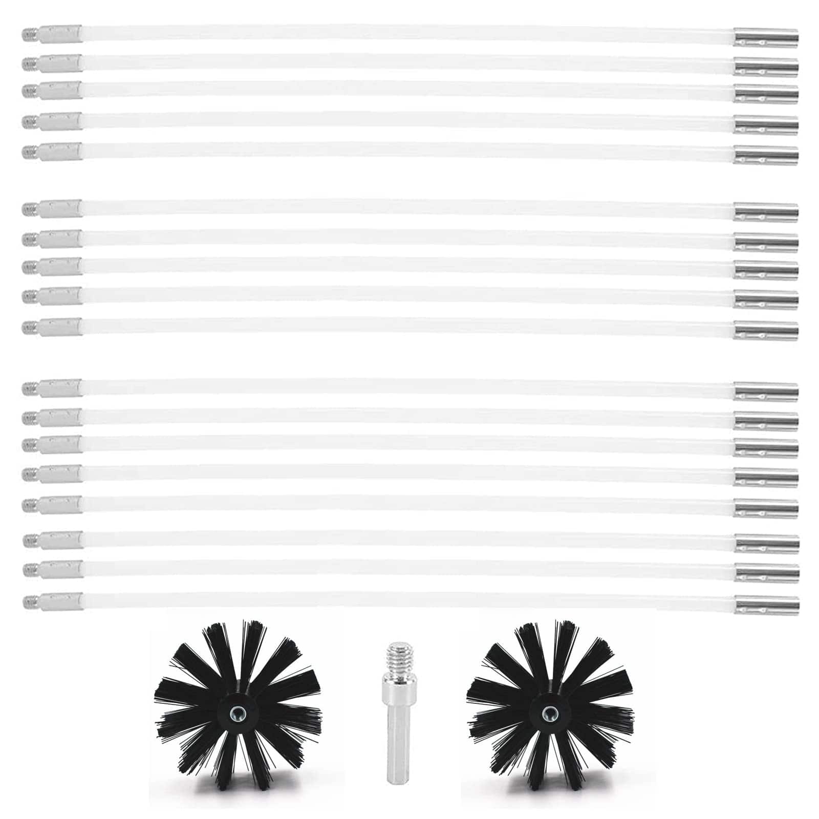 JETRANSPORT - 25 Feet Stove Pipe Clean Brush Extension Rods Flexible Fireplace Chimney Rod Rotary Air Duct Dryer Vent - 18 Rods / 25 Feet Length