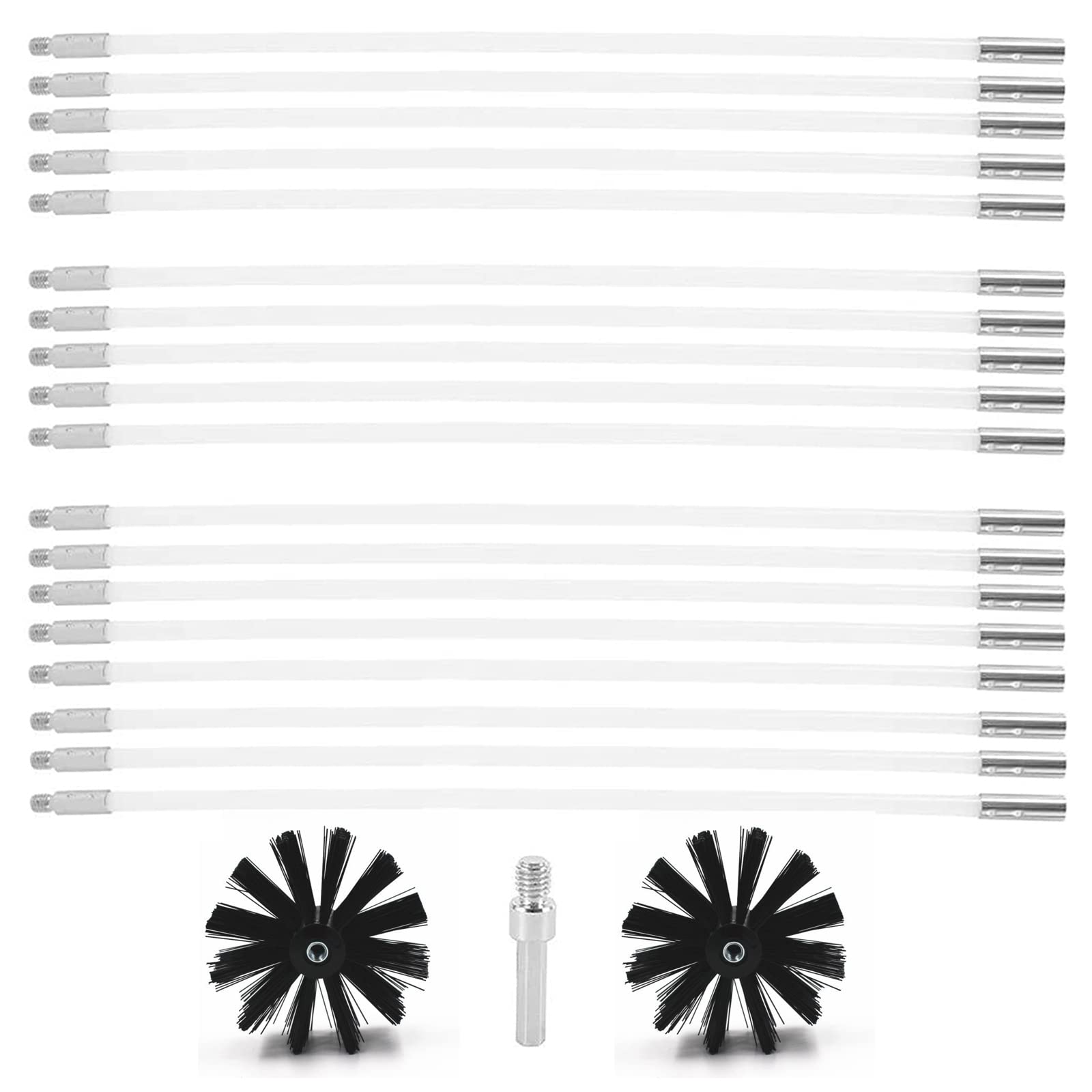 Front. JETRANSPORT - 25 Feet Stove Pipe Clean Brush Extension Rods Flexible Fireplace Chimney Rod Rotary Air Duct Dryer Vent - 18 Rods / 25 Feet Length.