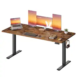 Songmics Home - Electric Standing Desk, Height Adjustable Desk, Sedentary Reminder, 4 Memory Heights, for Home Office, 63 x 27.6 Inches - Rustic Brown