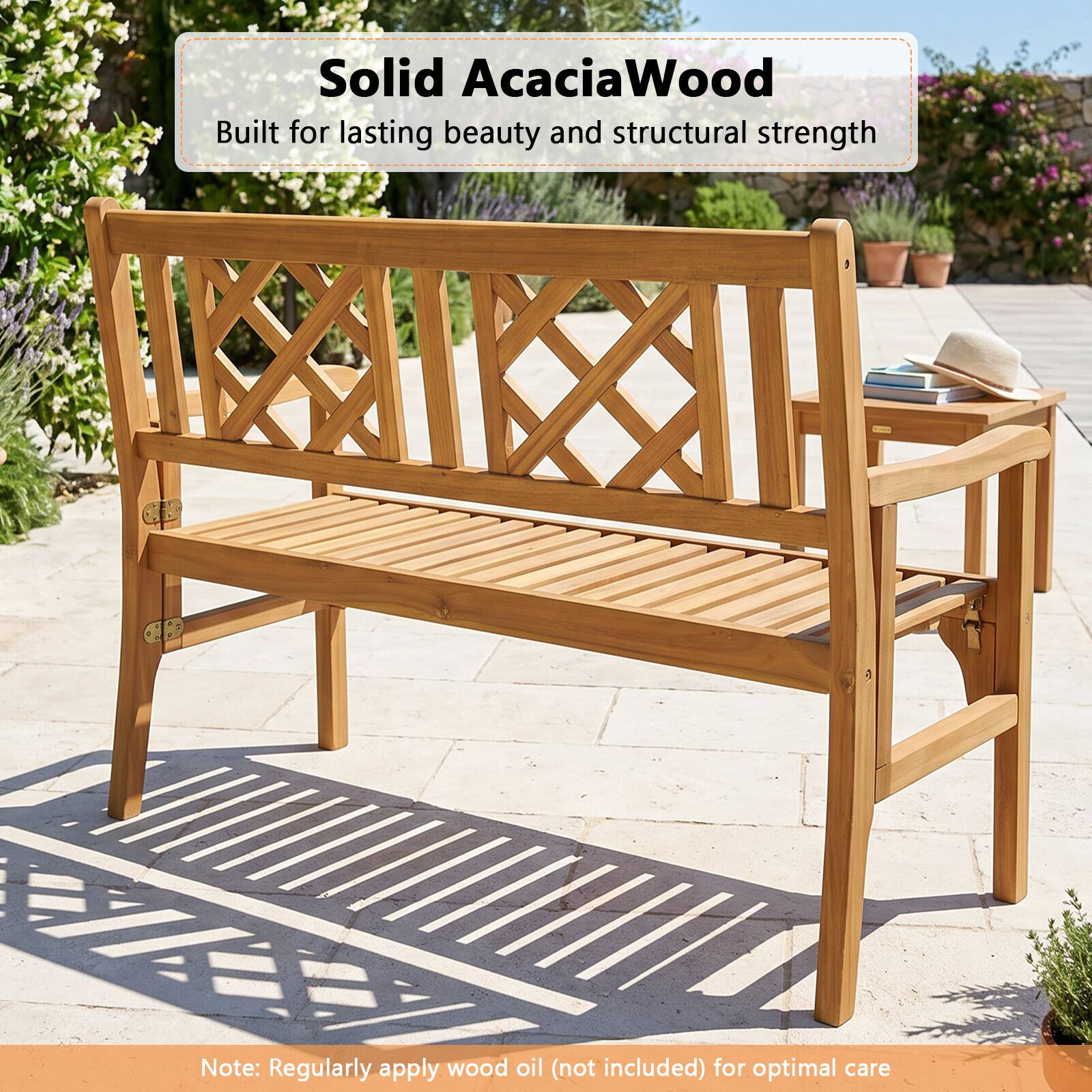 Solid Acacia Wood  
Built for lasting beauty and structural strength  

Note: Regularly apply wood oil (not included) for optimal care