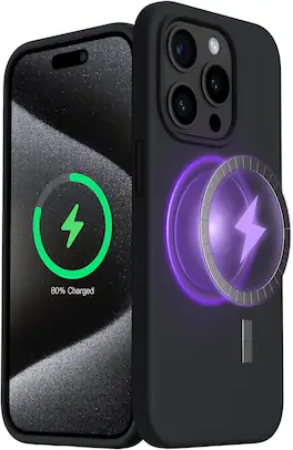 Entronix - Magnetic Case for iPhone 15 Pro - Soft-Touch Liquid Silicone Protection - Black