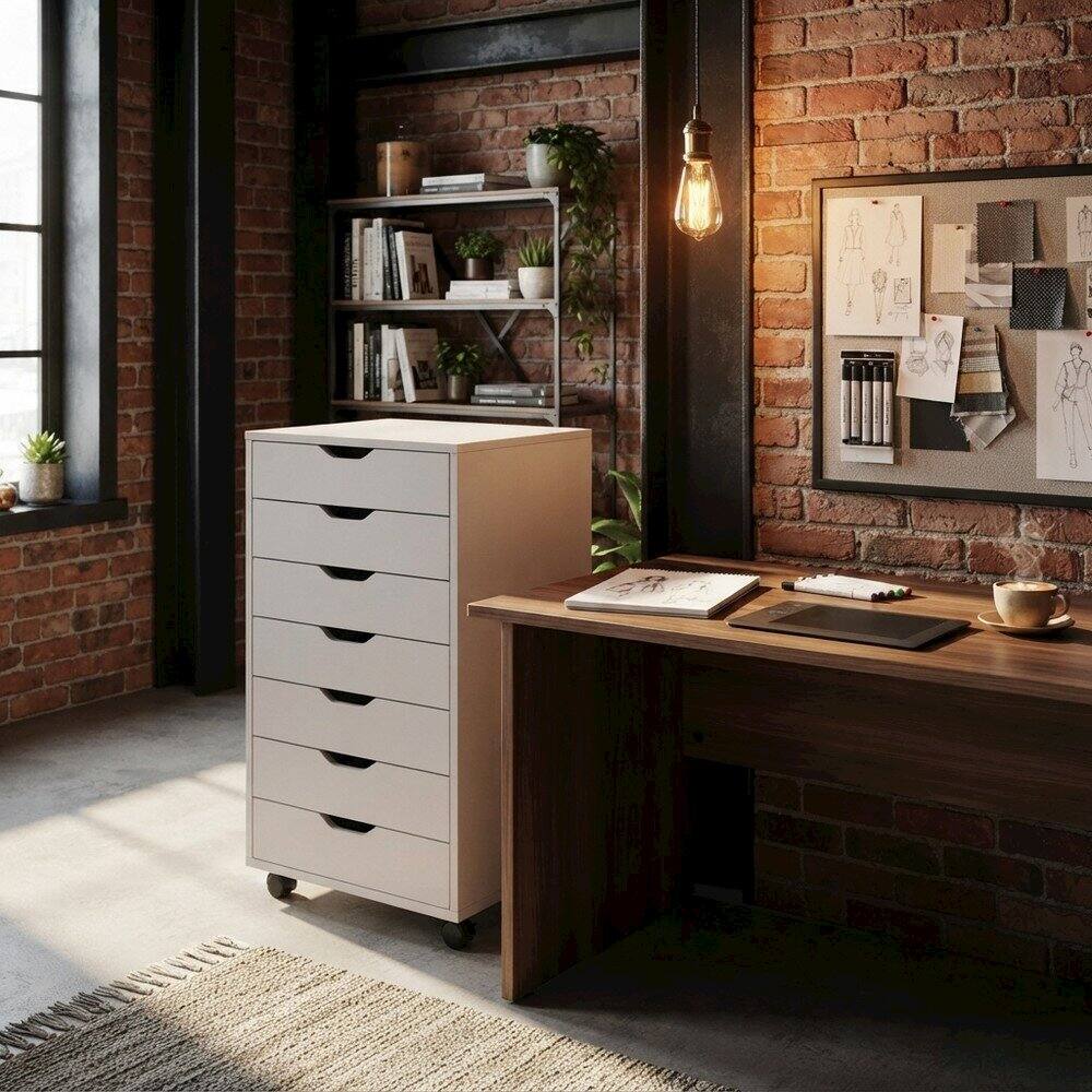 Alt View 3. FurniFact - Composite Wood Rolling Storage Cabinet with Easy-Glide Drawers on Casters - White.