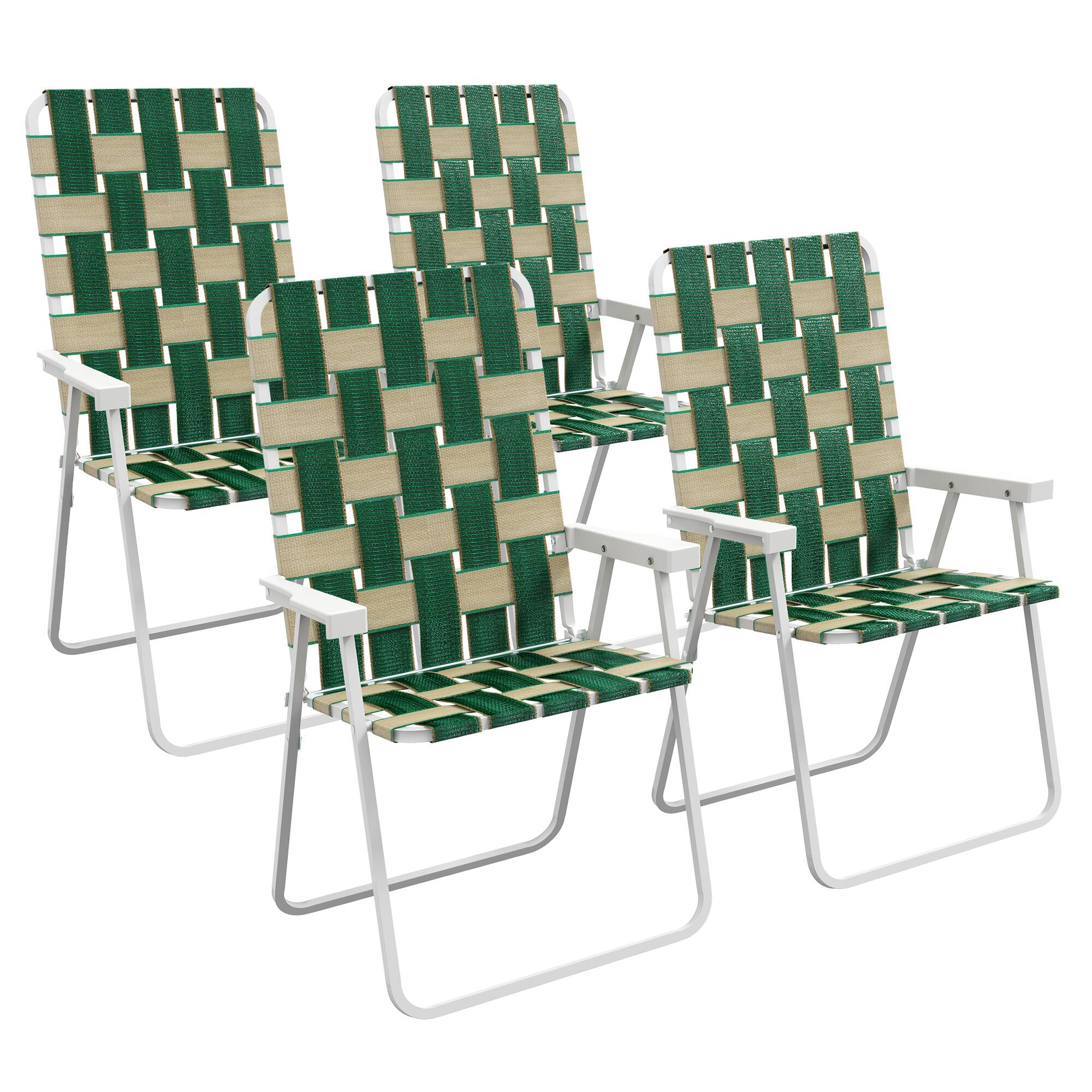 Front. Outsunny - Set of 4 Patio Folding Chairs, Classic Outdoor Camping Chairs, Portable Lawn Chair Set for Camping, Garden, Pool, Beach - Green.