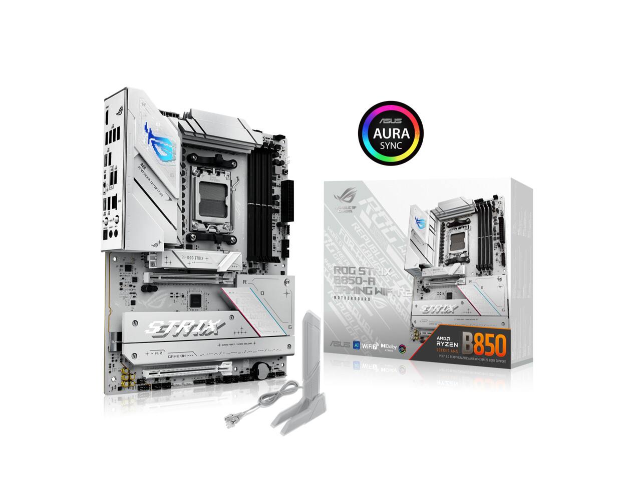 ASUS AURA SYNC  
20 MESLBEIES  
80G ITHE 1 STRIX H.2 EBN ...  
GRHE CMEW S HORLO : 1  
ROG 8850-A  
ST a ERMING WIFIRE NOTHERBOARD  
PUBLIC c t AMDD ASUS Al WI HDolby RYZEN B850 SOCKET ARS