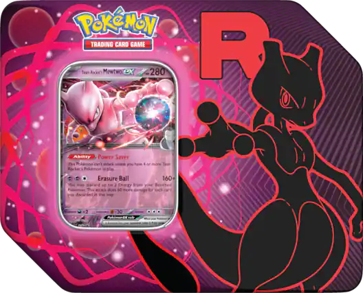 Pokémon Trading Card Game
R
Team Rocket's Mewtwo ex
280 HP
Ability: Power Saver
This Pokémon can't attack unless you have 4 or more Team Rocket's Pokémon in play.
Erasure Ball 160
You may discard up to 2 Energy from your Benched Pokémon. This attack does 60 more damage for each card you discarded in this way.
Weakness: ×2
Resistance: -30
Pokémon EX Rule
When your Pokémon EX is Knocked Out, your opponent takes 2 Prize cards.