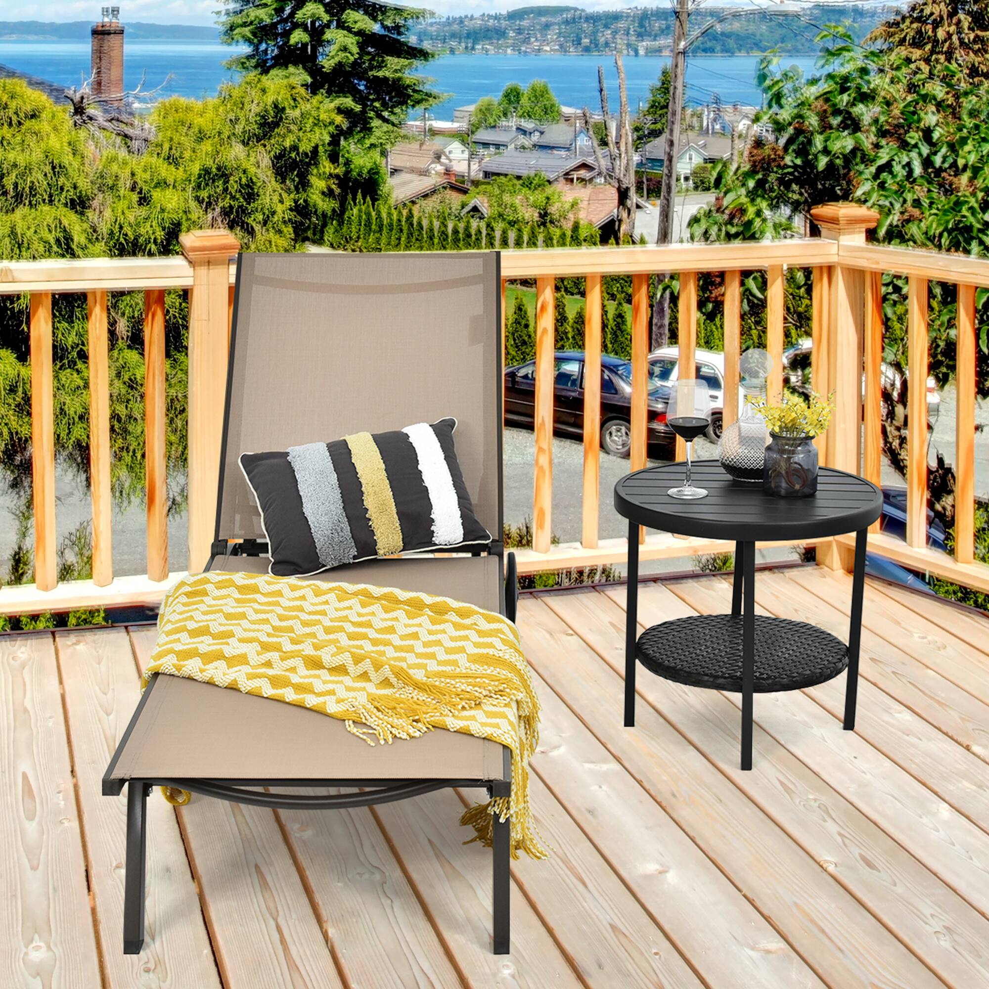 Alt View 3. Gymax - Gymax Patio Chaise Lounge Chair Aluminum Adjustable Recliner w/ Wheels Brown - Brown.