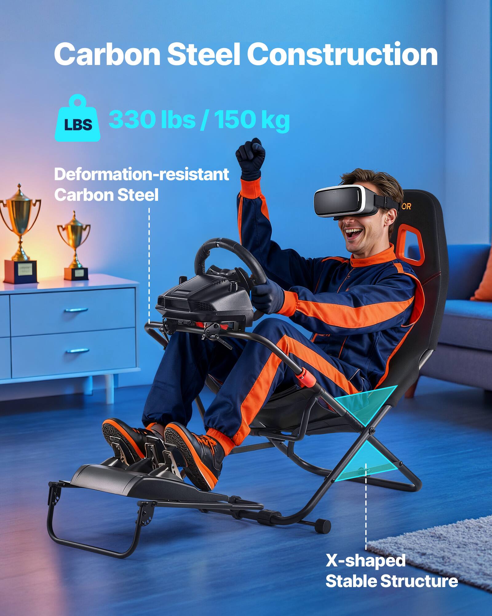 Carbon Steel Construction  
330 lbs / 150 kg  
Deformation-resistant Carbon Steel  
X-shaped Stable Structure