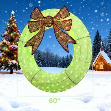 Alt View 5. APRILSOUL - Lighted Wreath Decoration Dual Color LED 60 Inch Christmas Wreath Daily Timer Remote - White.