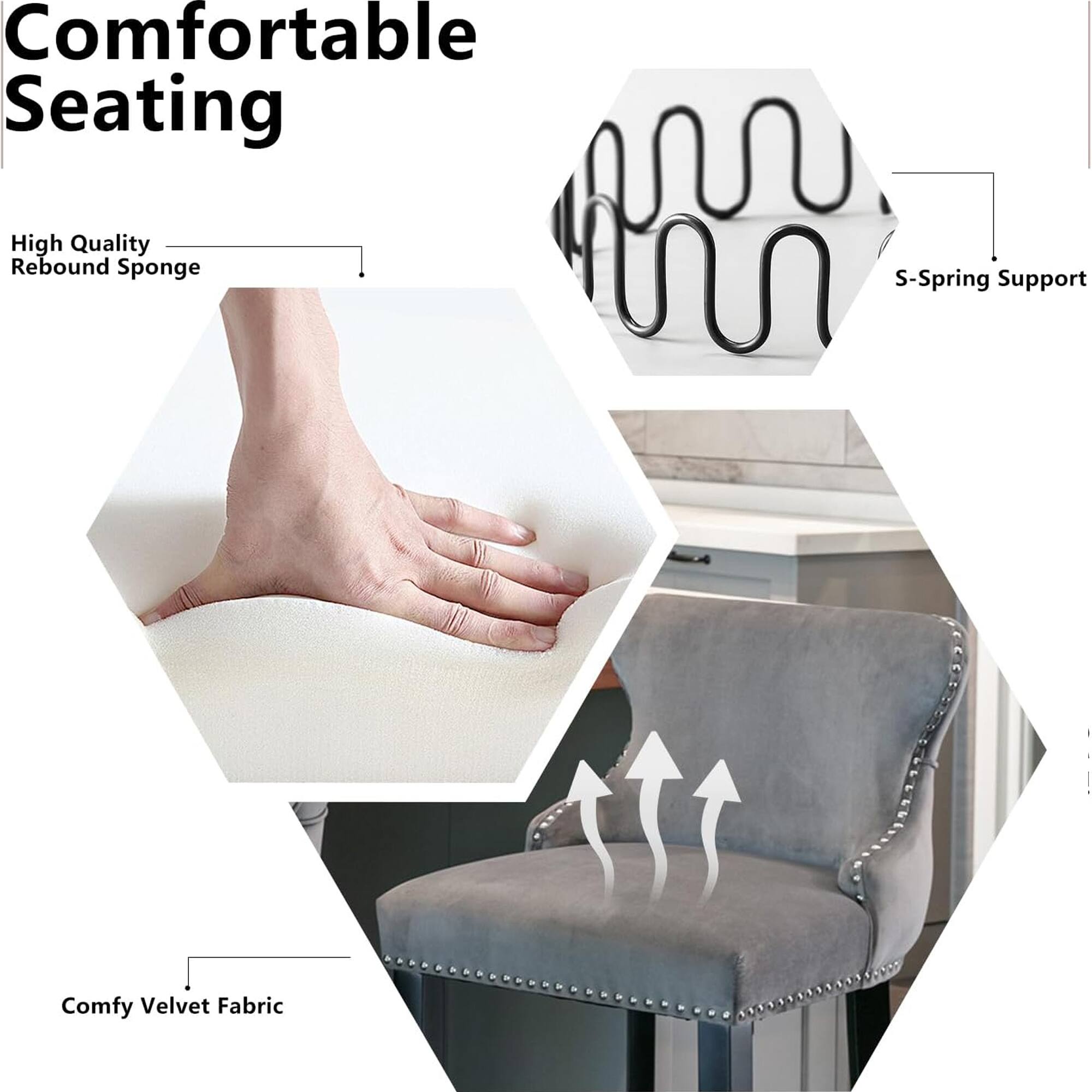 Comfortable Seating

- High Quality Rebound Sponge
- S-Spring Support
- Comfy Velvet Fabric