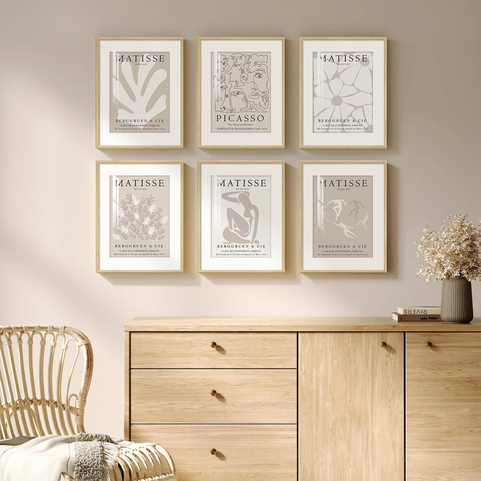 Hirose Alice - Framed Boho and Modern Abstract Wall Art for Living Room Set of 6 Bohemian Wall Hanging Artwork Minimalist - Matisse & Picasso Inspired