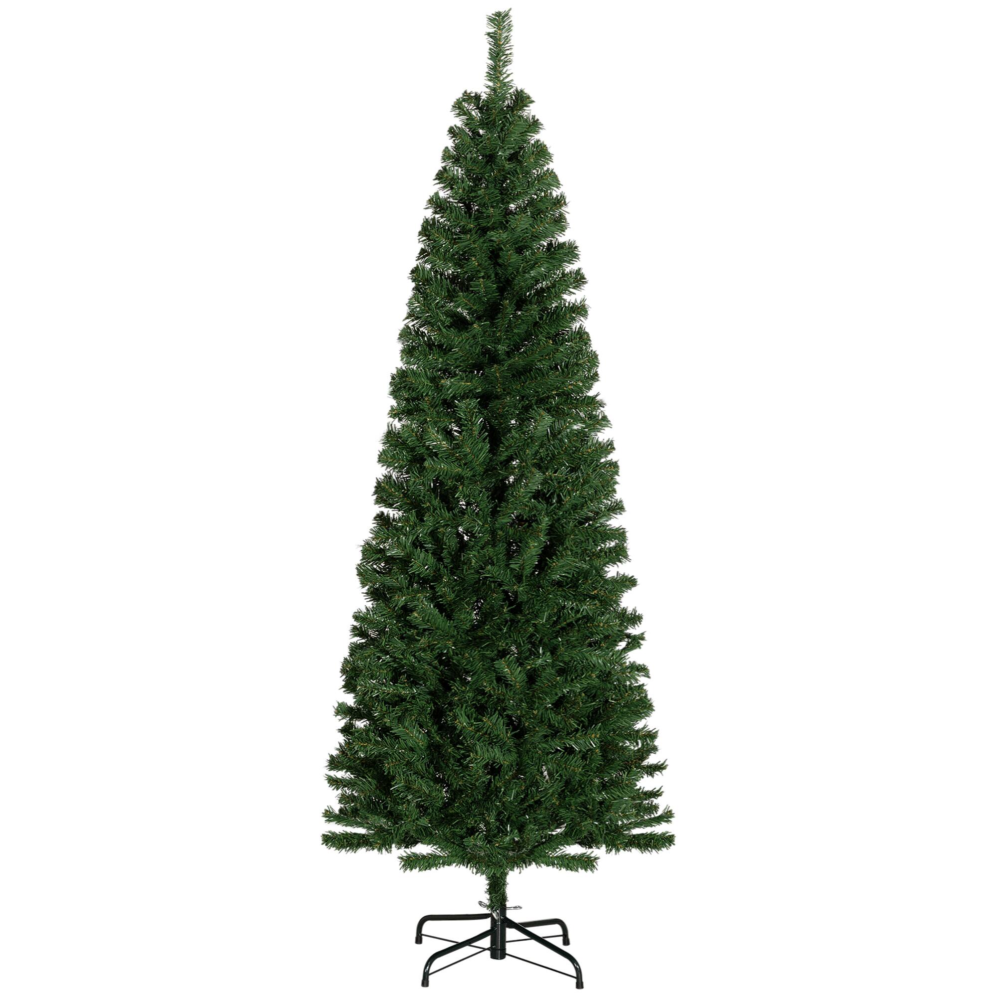 Homcom - Pencil Christmas Tree, Unlit Artificial Christmas Tree Slim Douglas Fir Xmas Tree with Realistic Branches, Halloween - Green