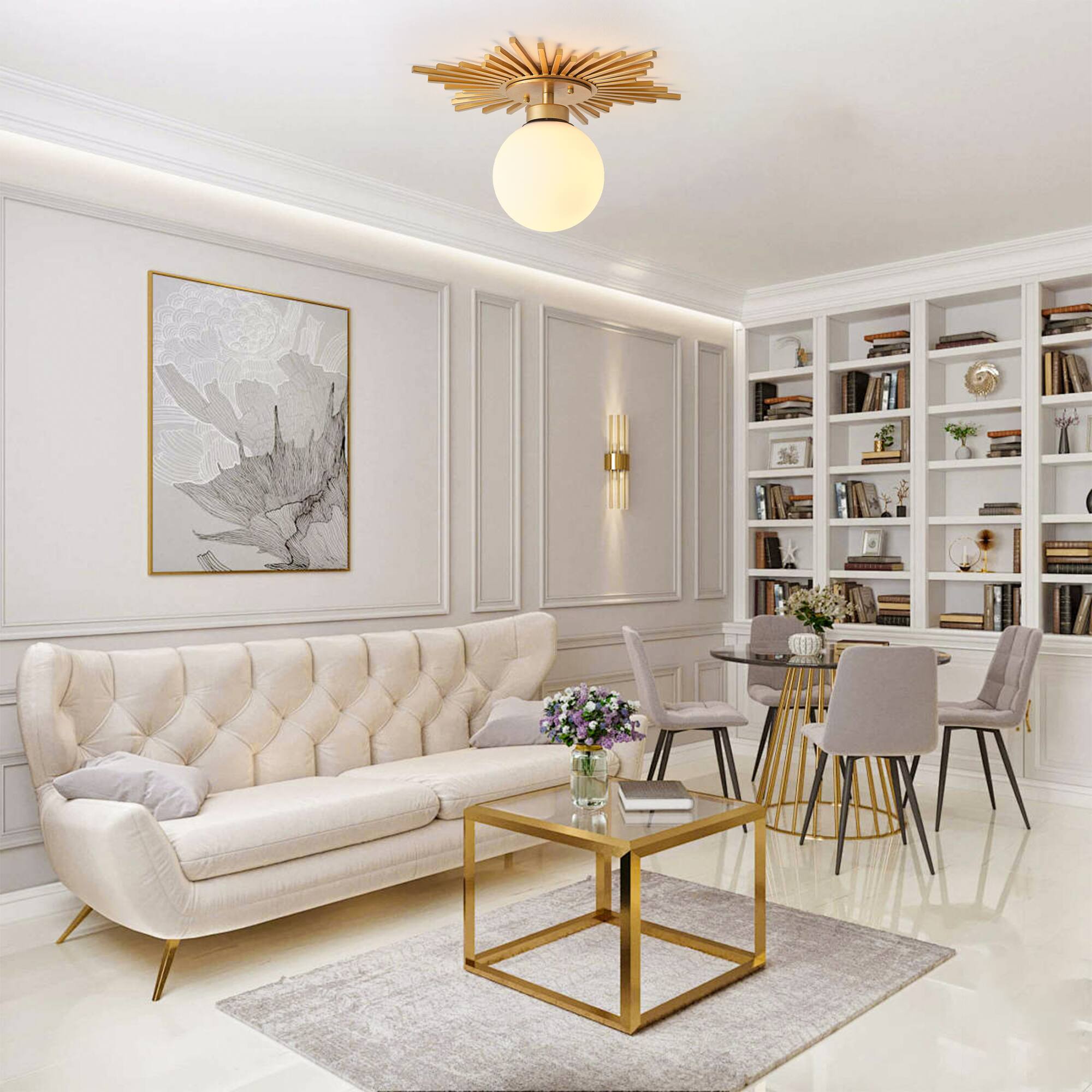 Back. Parrot Uncle - 17.7 in. 1-Light Gold Semi-Flush Mount Ceiling Light - Gold.