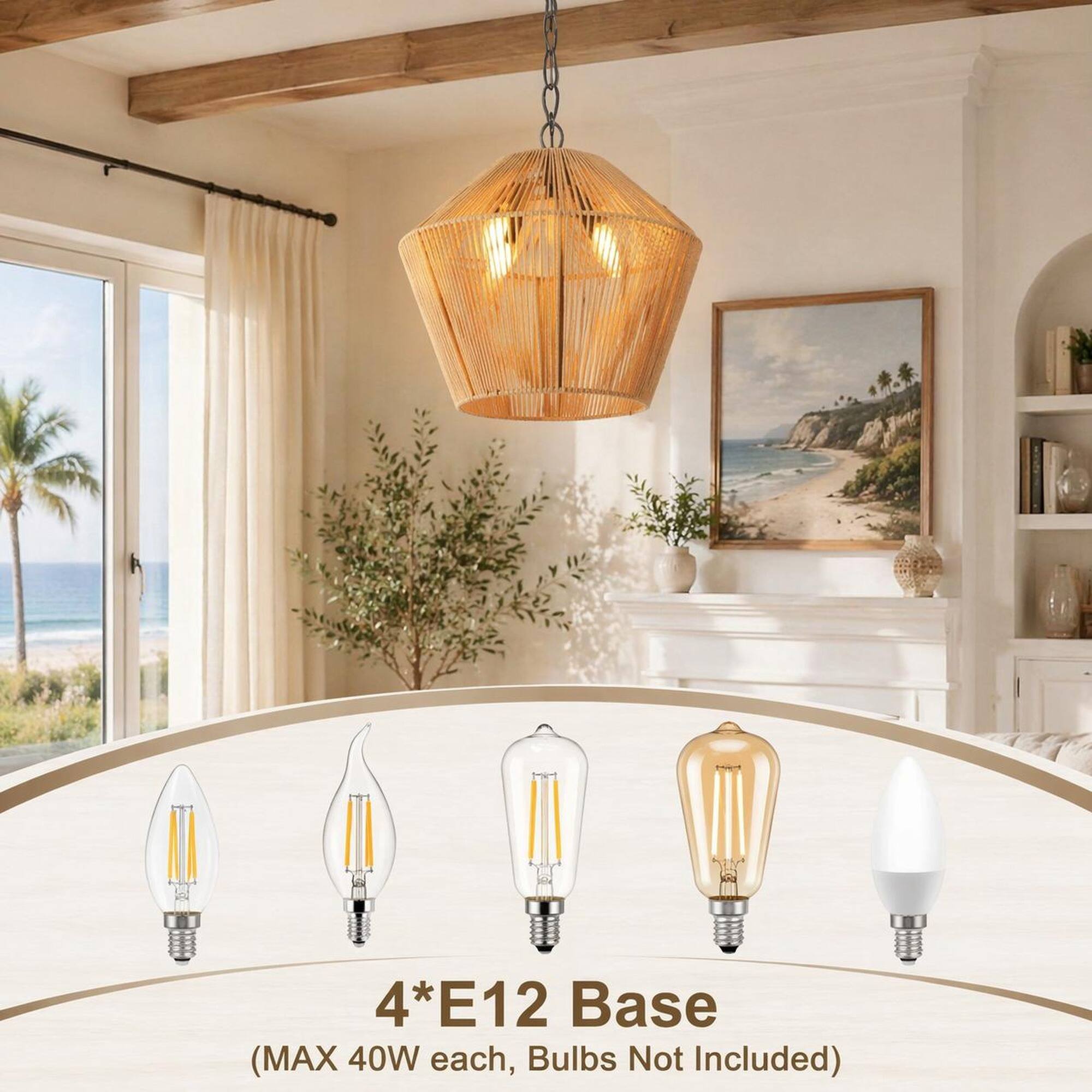 4*E12 Base (MAX 40W each, Bulbs Not Included)