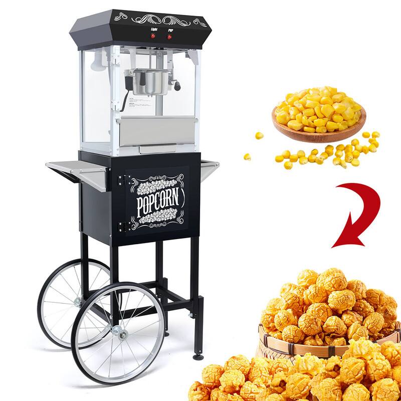 Left. Wikistore - Popcorn Machine with Cart – 8oz Popper with Stainless-steel Kettle Heated Warming Deck and Old Maids Drawer Black - Black.