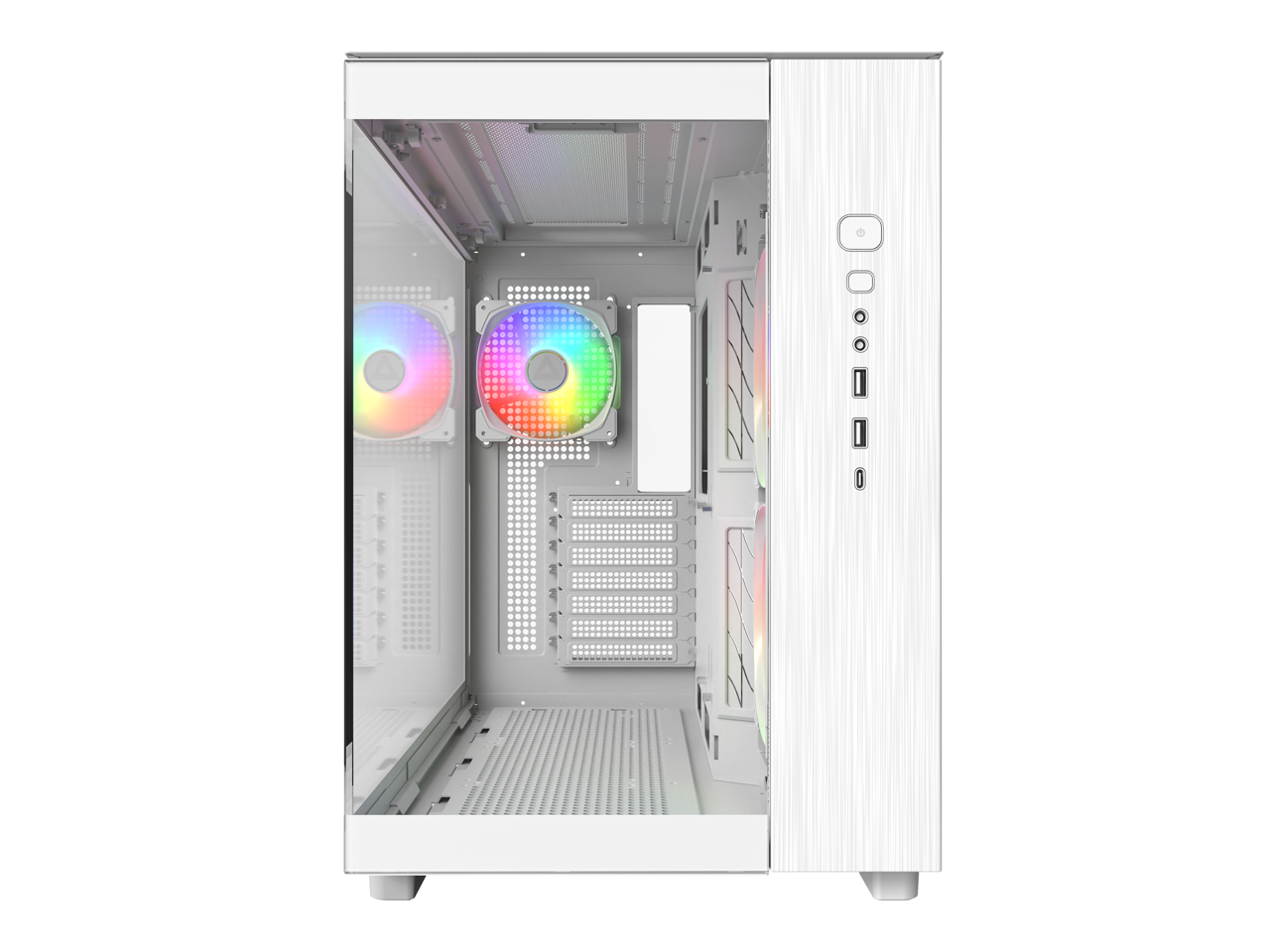 Alt View 1. Montech - MONTECH KING 65 PRO ATX Mid Tower, Dual Chamber, High Airflow, RTX 40 Support, 3 ARGB Fans - White - White.
