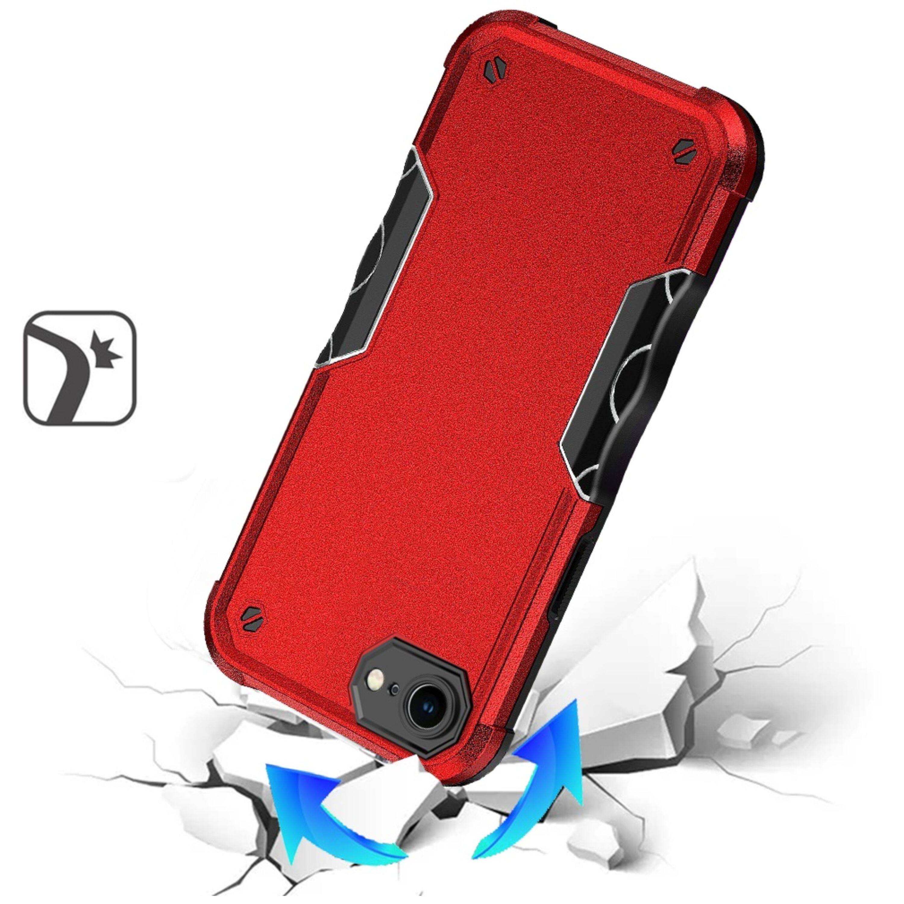 Left. Kitcheniva - Exquisite Tough Grip Shockproof Phone Case With Tempered Glass For iPhone 16e/17e Red - Red.