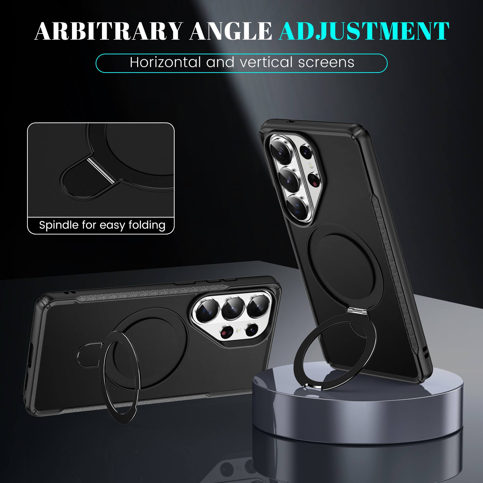 ARBITRARY ANGLE ADJUSTMENT  
Horizontal and vertical screens  
Spindle for easy folding