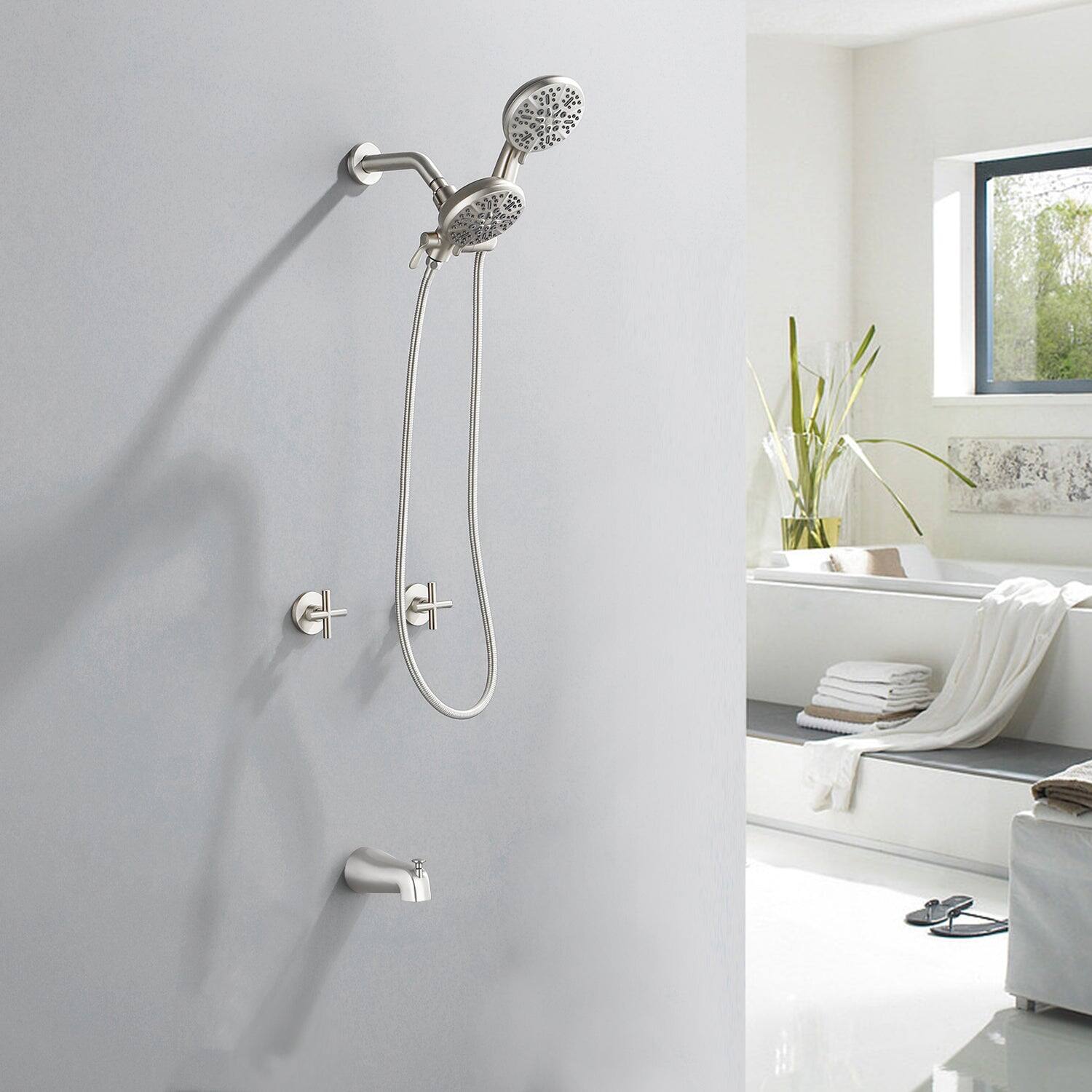 Alt View 2. Boyel Living - Brushed Nickel Shower Set with 7 Function Dual Shower Heads and Tub Spout - Brushed Nickel.