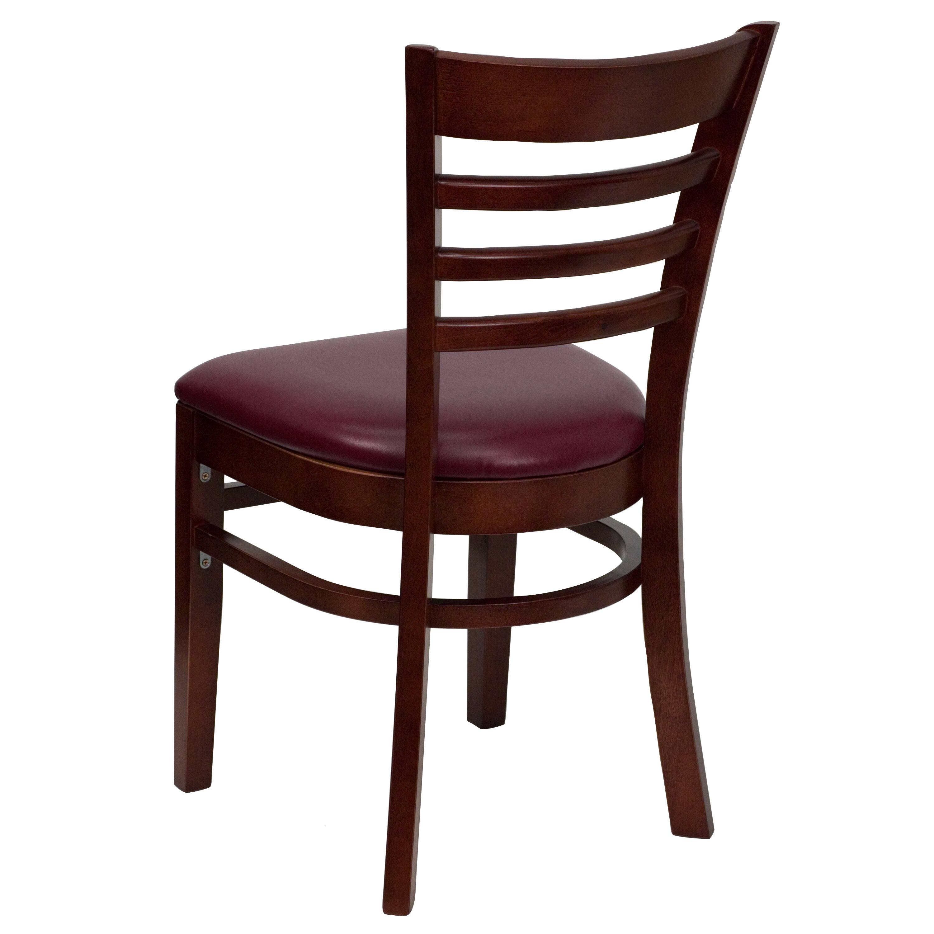 Alt View 4. Emma + Oliver - 2 Pack Ladder Back Wooden Restaurant Chair - Burgundy Vinyl Seat/Mahogany Wood Frame.