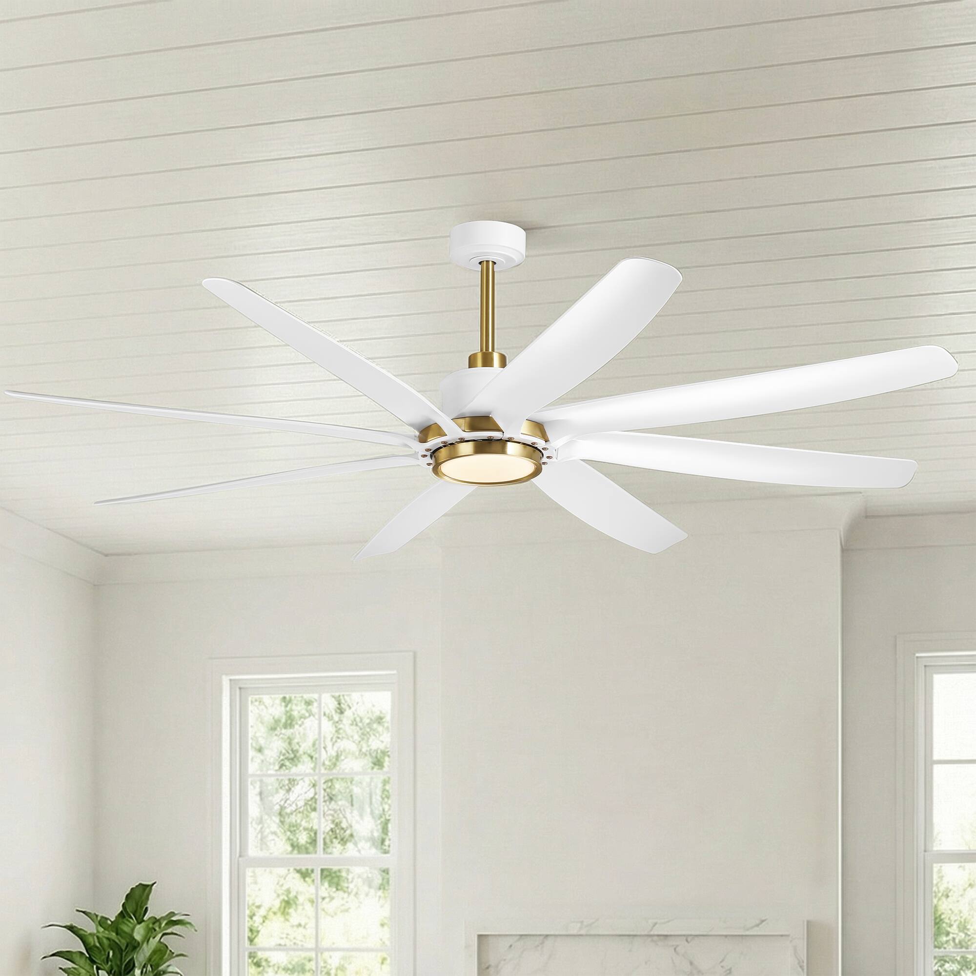 Alt View 1. Parrot Uncle - 72" White Farmhouse Windmill Ceiling Fan with Light and Remote - White.