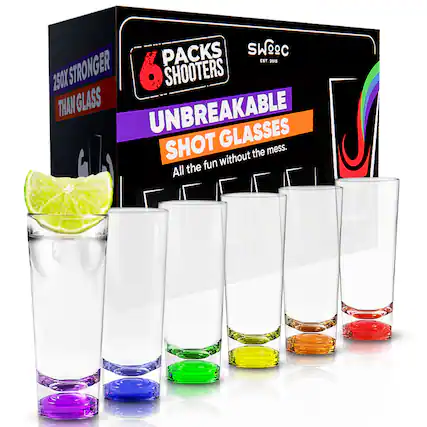PACKS SHOOTERS
6 PACKS SHOOTER GLASSES
UNBREAKABLE
250X STRONGER THAN GLASS
All the fun without the mess.
SWOOC
EST. 2015