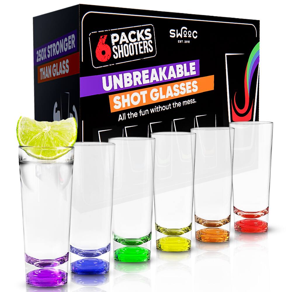 PACKS SHOOTERS  
6 PACKS SHOOTER GLASSES  
UNBREAKABLE  
250X STRONGER THAN GLASS  
All the fun without the mess.  
SWOOC  
EST. 2015