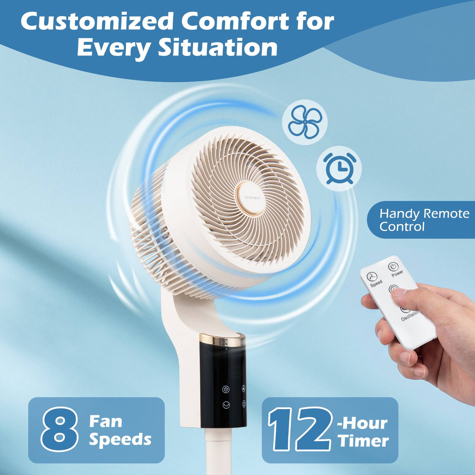 Customized Comfort for Every Situation

- Handy Remote Control
- 8 Fan Speeds
- 12-Hour Timer
