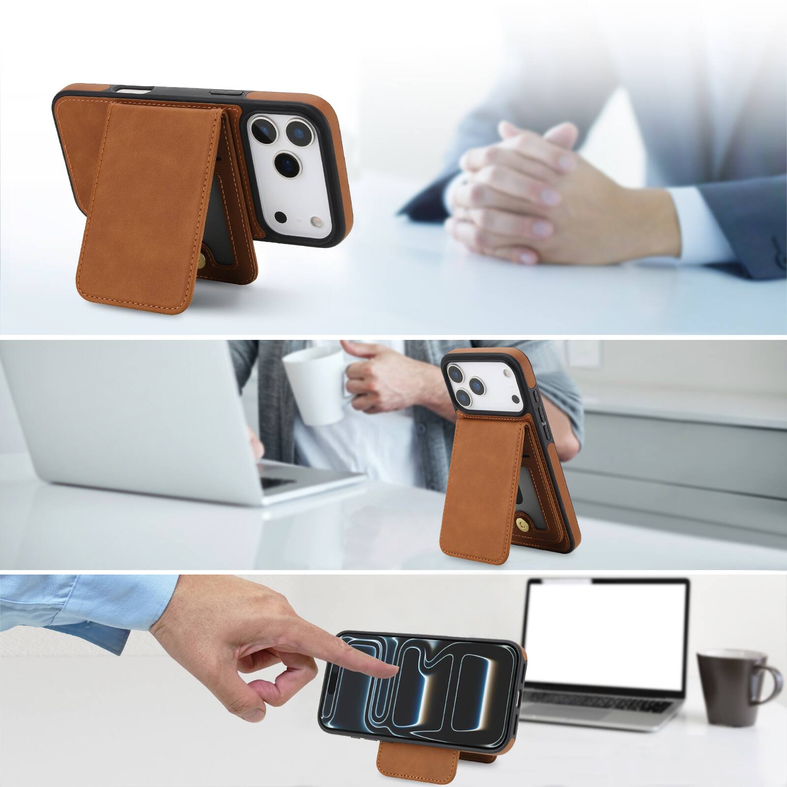 Left. Dteck - Detachable Magnetic Wallet Case for Apple iPhone 17 Pro Max,Retro RFID Blocking PU Leather Folio Cover with Card Holder - Brown.