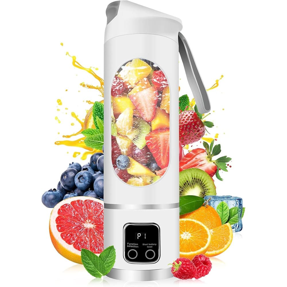 Schertz - Portable Personal Electric USB Blender, 500ml Juicer for Shakes, Smoothies, and Compact On-the-Go Mixing - White