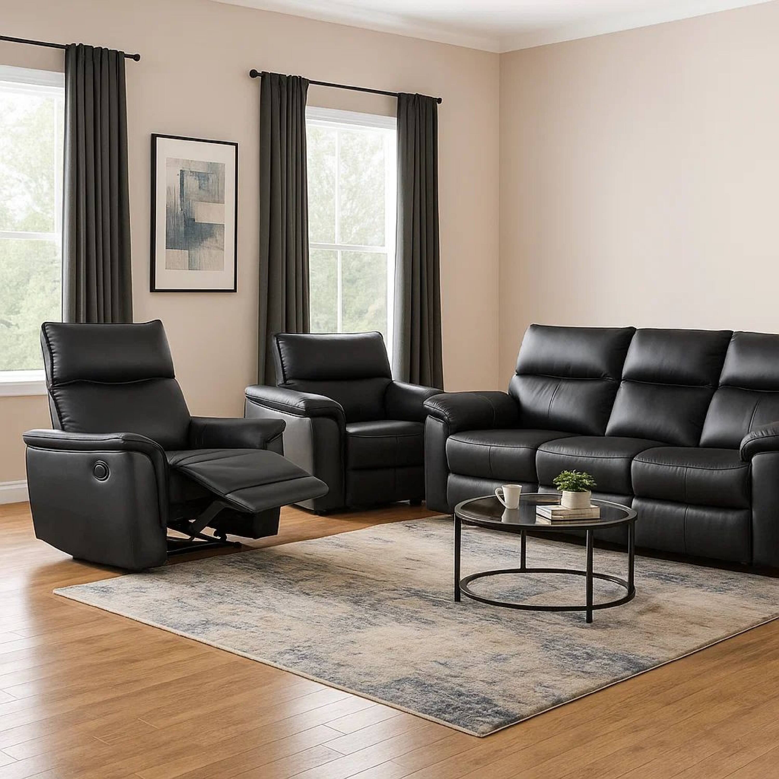 Alt View 5. Manhattan Lane - Lenne Manual Recliner Chair, Flared Padded Arms, Black Leather Match - Black.