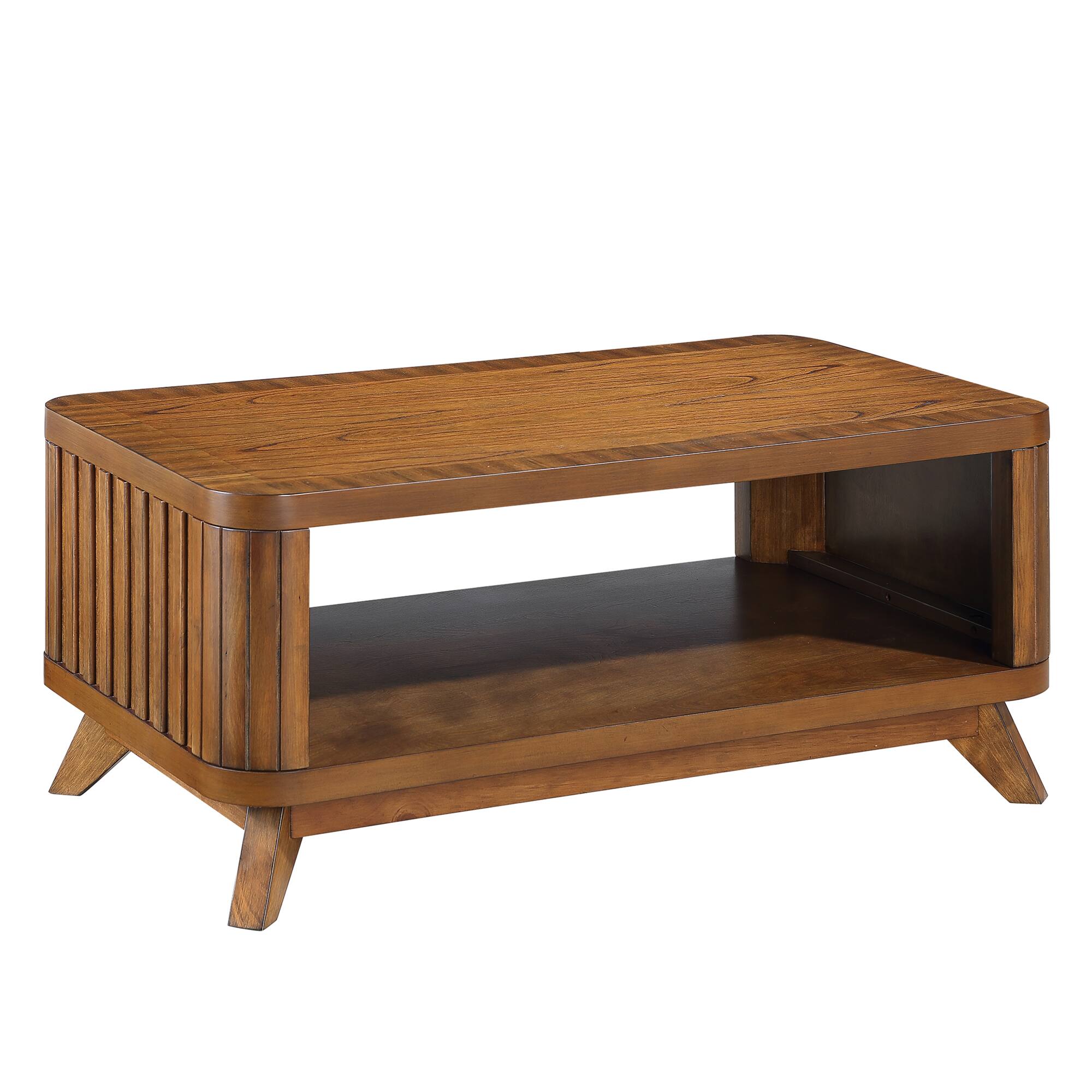 Alt View 5. GOODSILO - Rectangular Wood Coffee Table with Solid Legs and Open Storage Shelf for Living Room - Walnut.